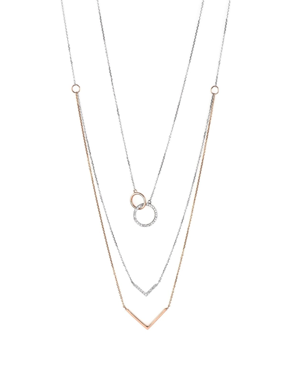 14K Two-Tone White Gold & Rose Gold Interlocking Circles Diamond Necklace - Perfect for Anniversaries, Weddings, and Special Occasions