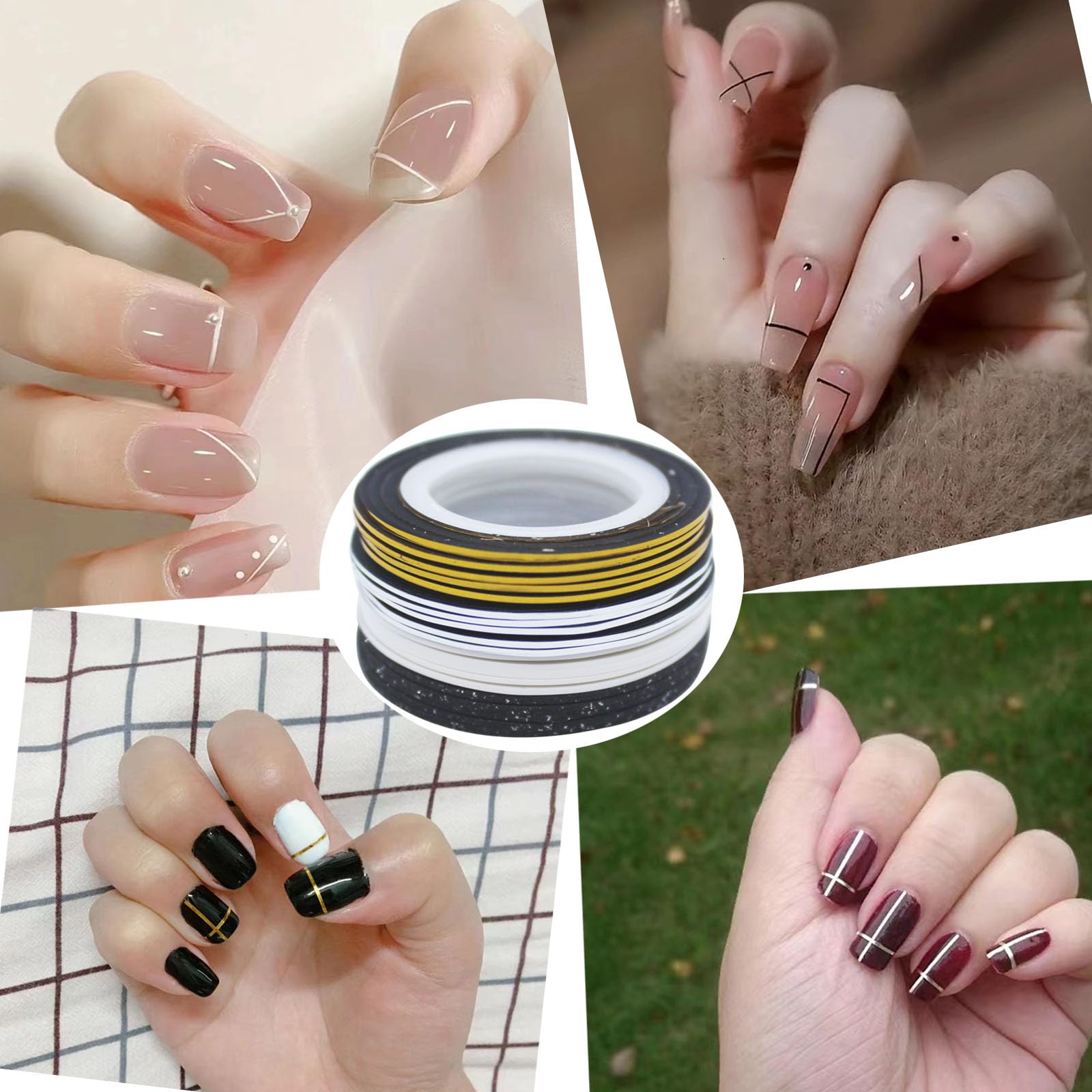 20 Pcs Nail Art Striping Tape Set - Gold Silver Black White Glitter Decorative Stickers for DIY Nail Designs | Perfect for Salon, Home Manicure & Nail Art Enthusiasts