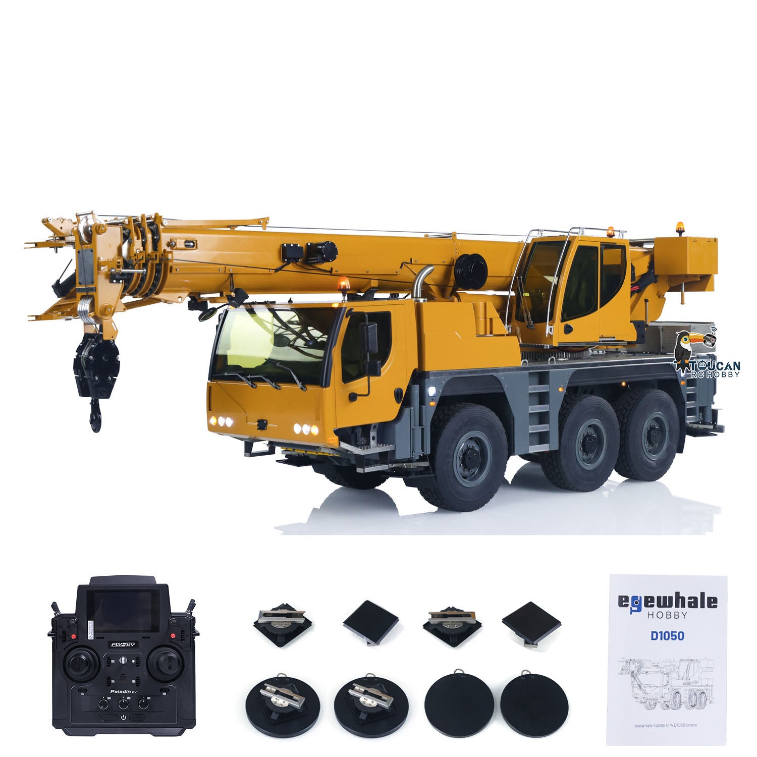 Eyewhale D1050 1/14 Scale Metal RC Hydraulic Mobile Crane Truck - 3 Axle All Terrain Radio Controlled Construction Vehicle with Hoist | Paladin PL18EV Model | Perfect for Construction Site Play, RC Hobbyists & Collectors