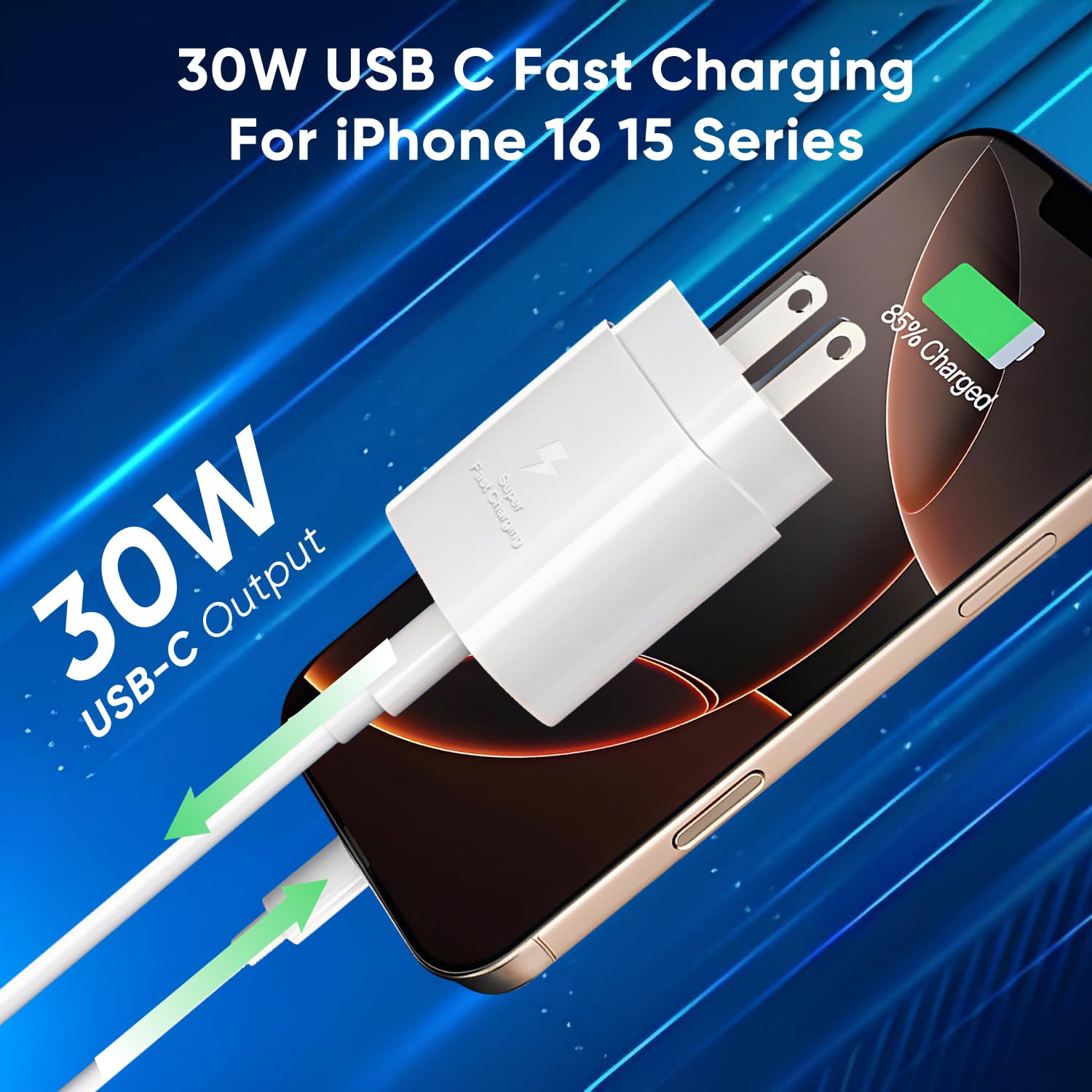 30W USB C Fast Charger Block - PD 3.0 Quick Charge for iPhone 16/16 Plus/16 Pro/16 Pro Max/iPhone 15 Series/iPad Pro/AirPods - Includes 10FT USB C to C Cable (2 Pack) - Perfect for Home, Office & Travel Charging