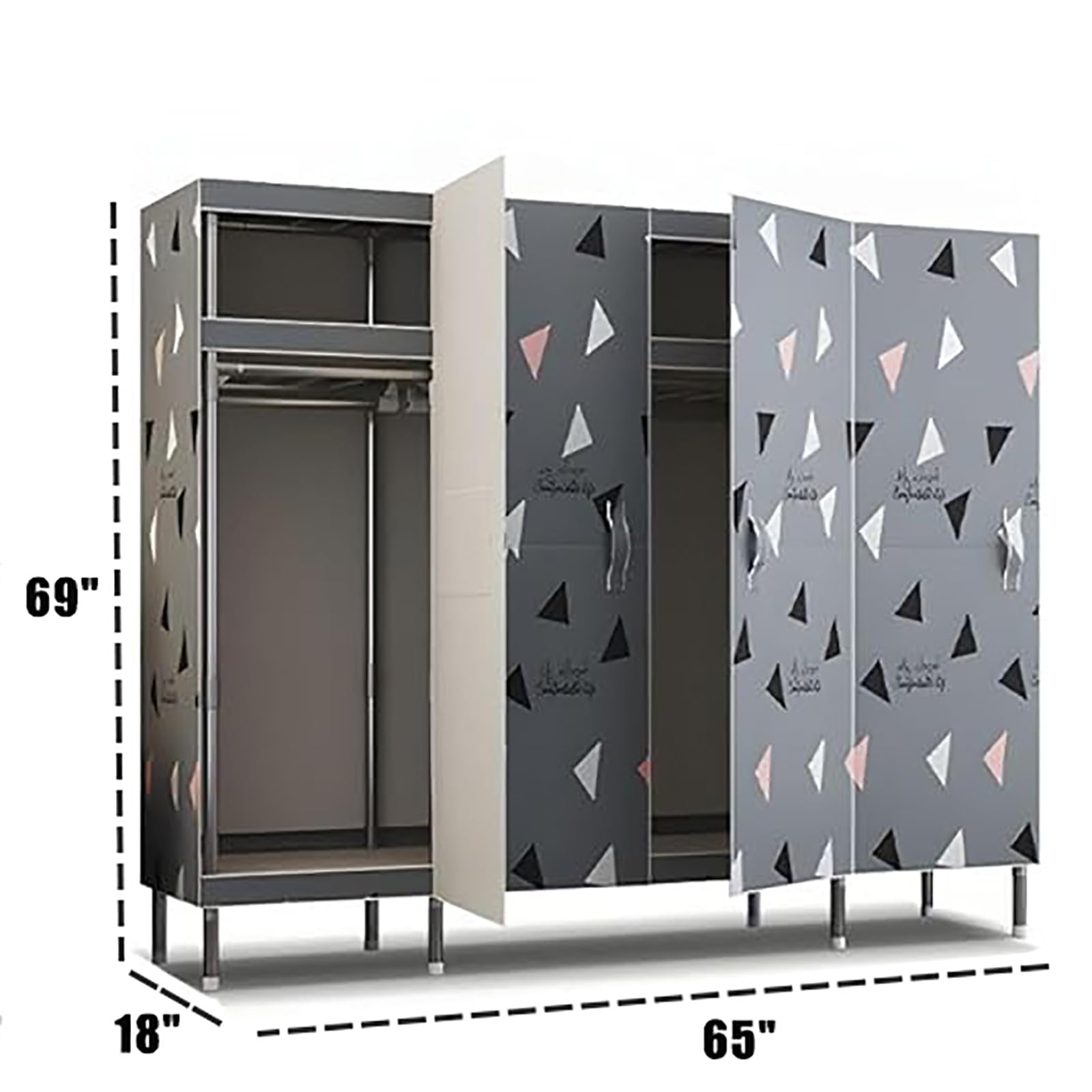 Modern Blue Linen Armoire Wardrobe with Doors & Hanging Rods - 65 Inch Wide Storage Cabinet for Bedroom Closet Organization - Contemporary Style Wardrobe for Small Spaces, Guest Rooms & Apartment Living - Ideal for Home Organization, Space Saving & Stylish Storage Solutions