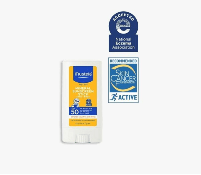 Mustela SPF 50 Mineral Sunscreen Stick for Babies & Kids - 17g | Fragrance-Free, Water-Resistant, Reef-Safe | Perfect for Beach, Pool & Outdoor Activities