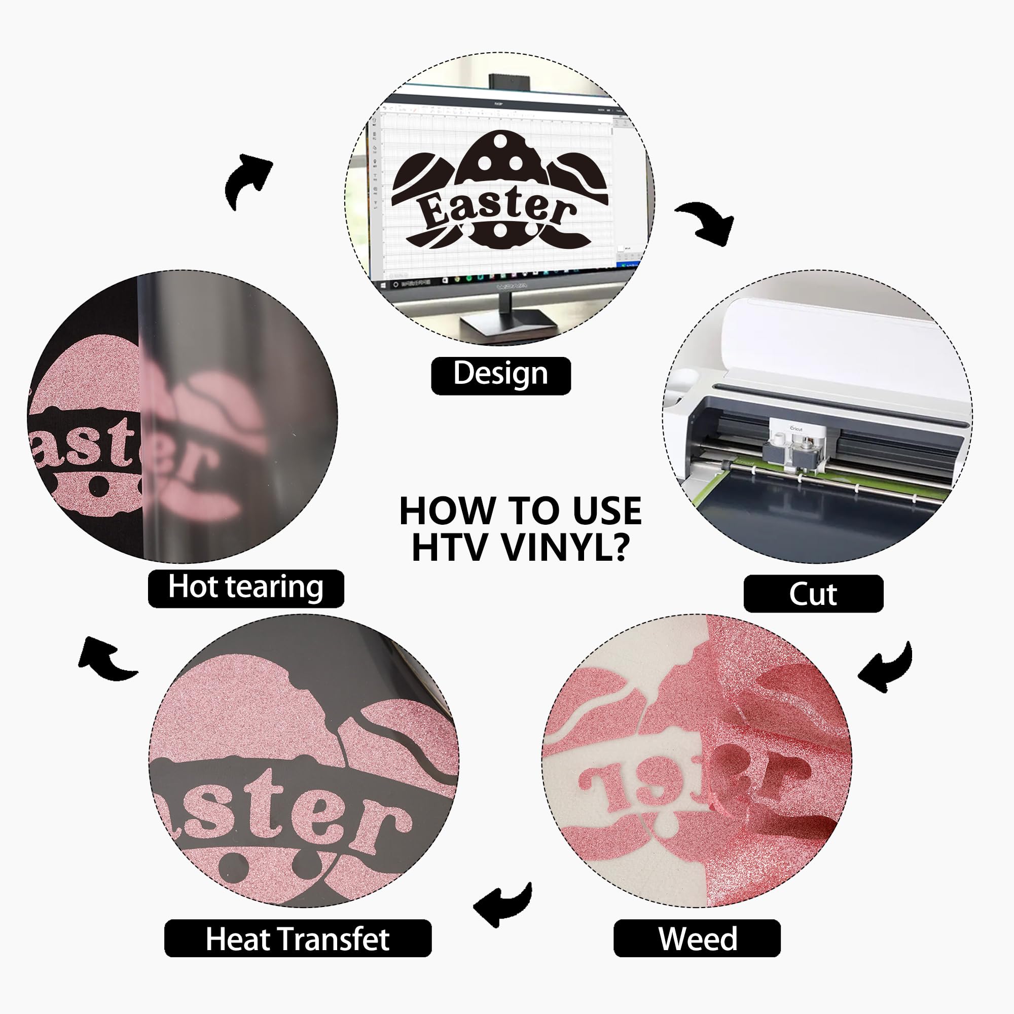 HTVVETUR Glitter Pink Heat Transfer Vinyl (HTV) - 2 Rolls 12