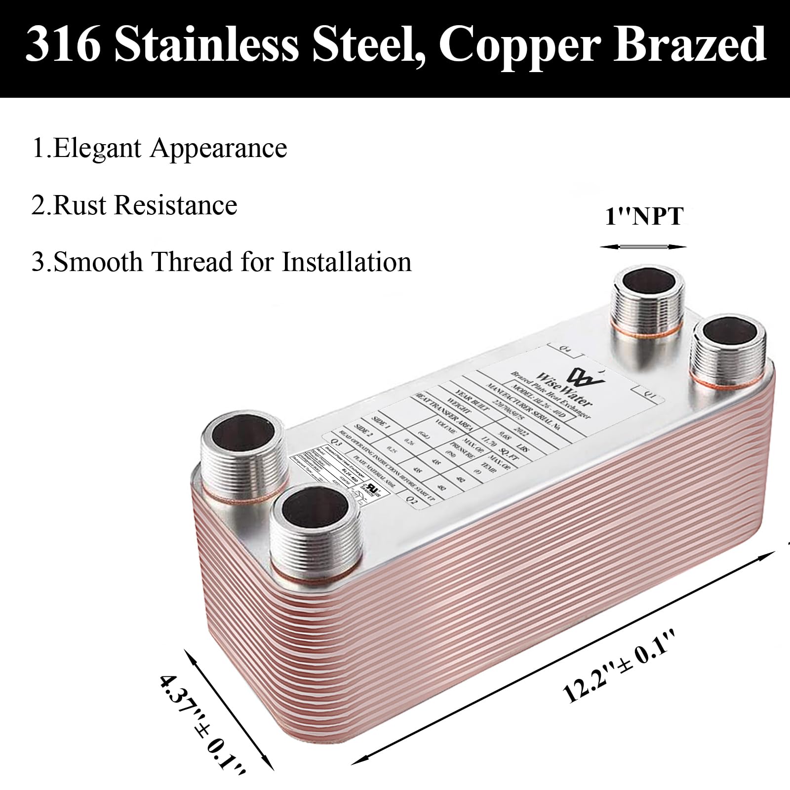 High-Efficiency Brazed Plate Heat Exchanger - Copper/SS316L 4