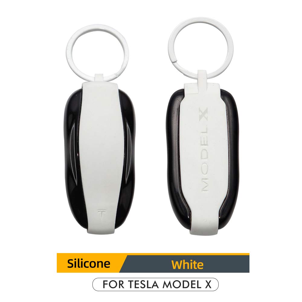 Premium Silicone Key Fob Cover for Tesla Model X - Durable Protective Case with Keychain (White) | Perfect Gift for Tesla Owners & Car Accessories Enthusiasts