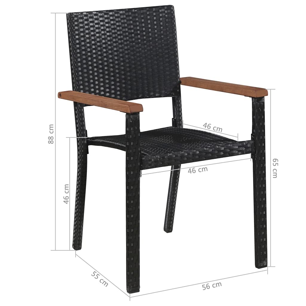 5-Piece vidaXL Patio Dining Set with Wood Tabletop - Outdoor Garden Furniture for Balcony, Deck, or Backyard - Black Poly Rattan & Acacia Wood Dining Table Set - Perfect for Outdoor Entertaining and Family Gatherings