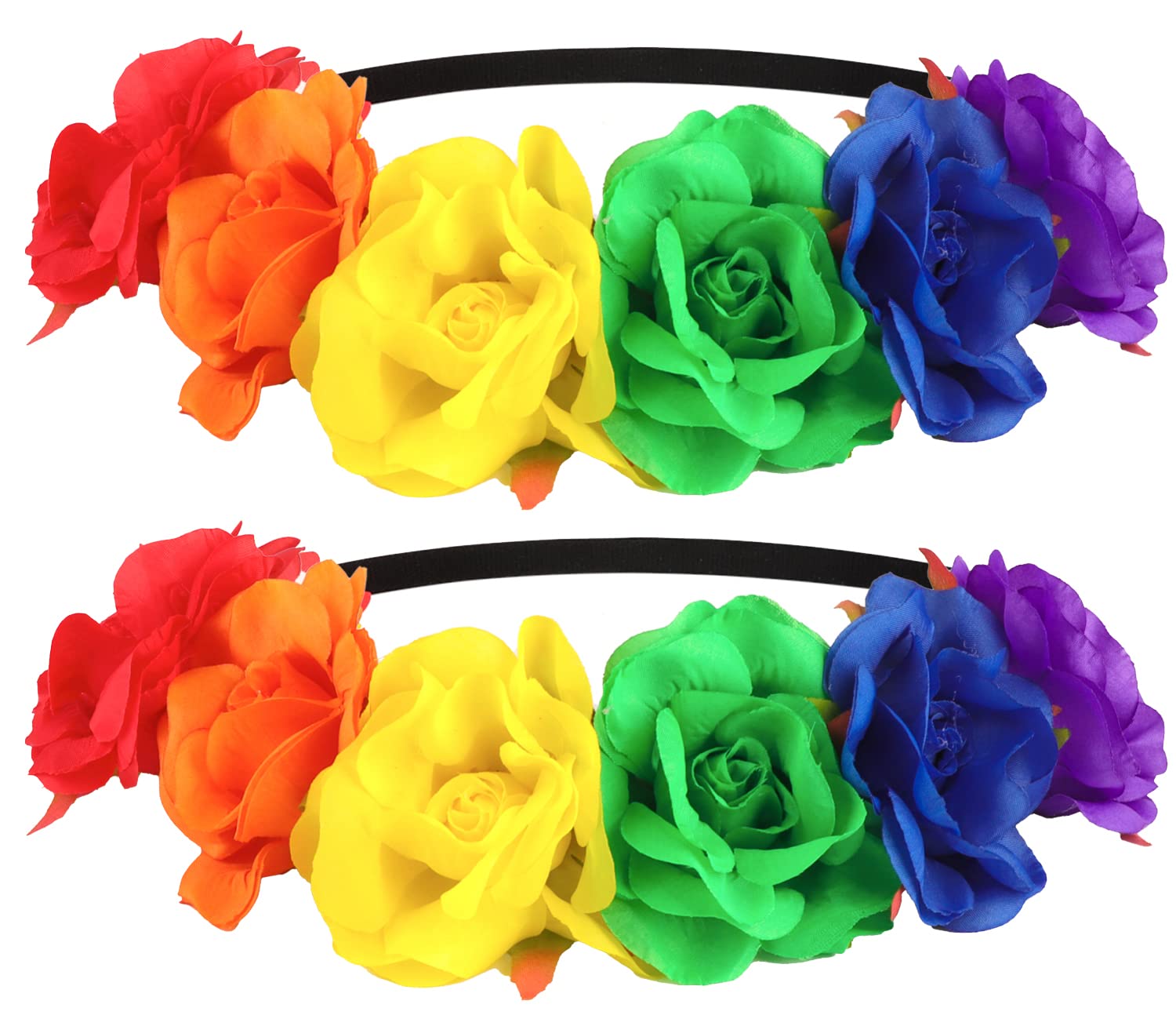 SunnyPro Rainbow Headband for Women - LGBTQ Pride Flower Crown with Rose Design - Perfect for Gay Pride Parades, Festivals & LGBTQ Events