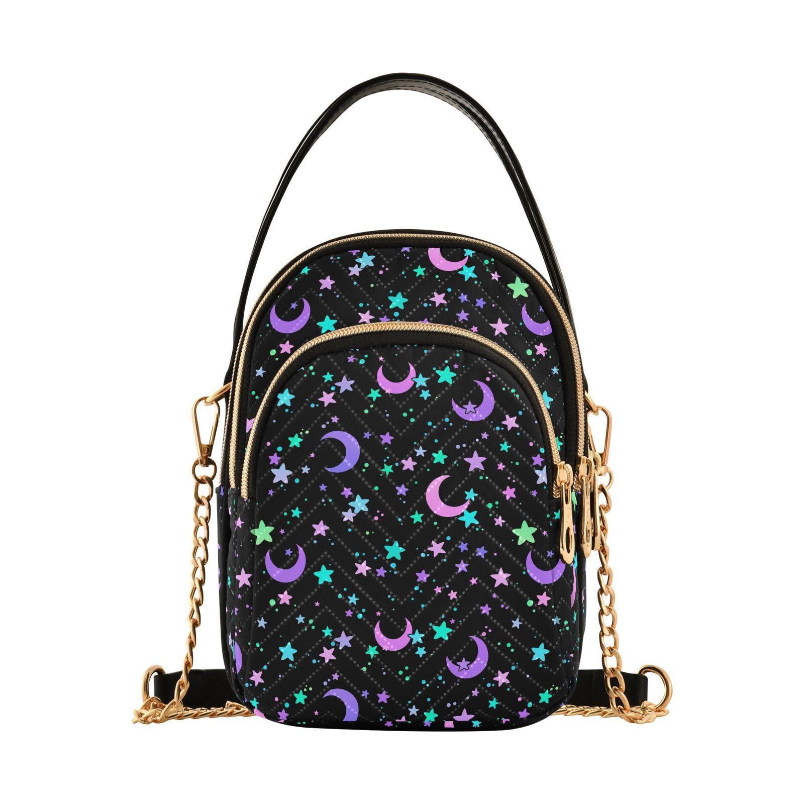 Trendy Gothic Bat Print Quilted Crossbody Bag for Women - Stylish Cell Phone Purse with Adjustable Strap, Perfect for Travel, Shopping & Daily Use