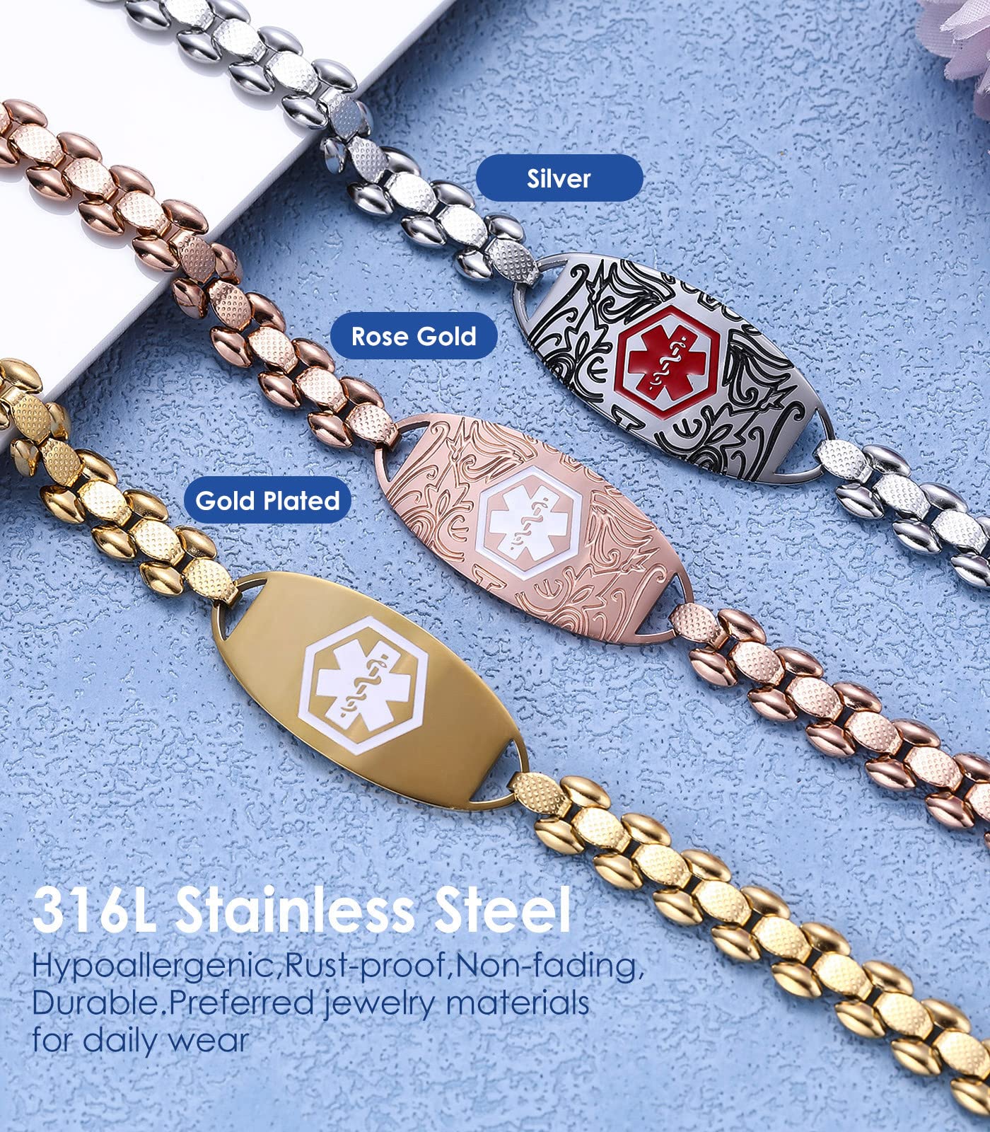 Custom Engraved Medical Alert Bracelet for Women & Men - Stainless Steel Emergency ID Bracelet with Free Engraving - Perfect for Diabetes, Allergies & Heart Conditions