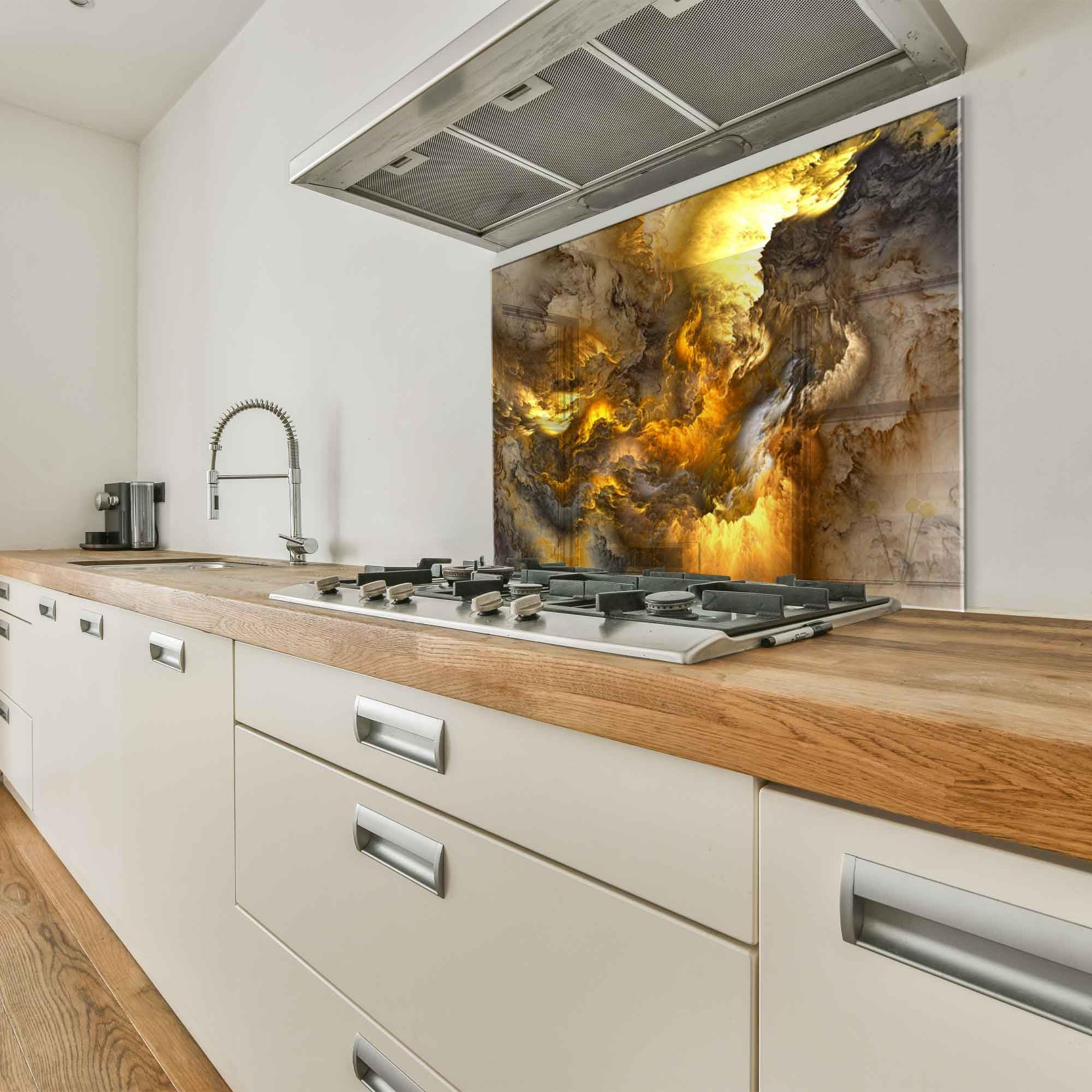 Tempered Glass Kitchen Backsplash - 30x20 Inch Stove Splash Guard, Heat Resistant Splashback Tile for Sink & Countertop - Easy to Clean Wall Decor for Modern Home Kitchen Protection