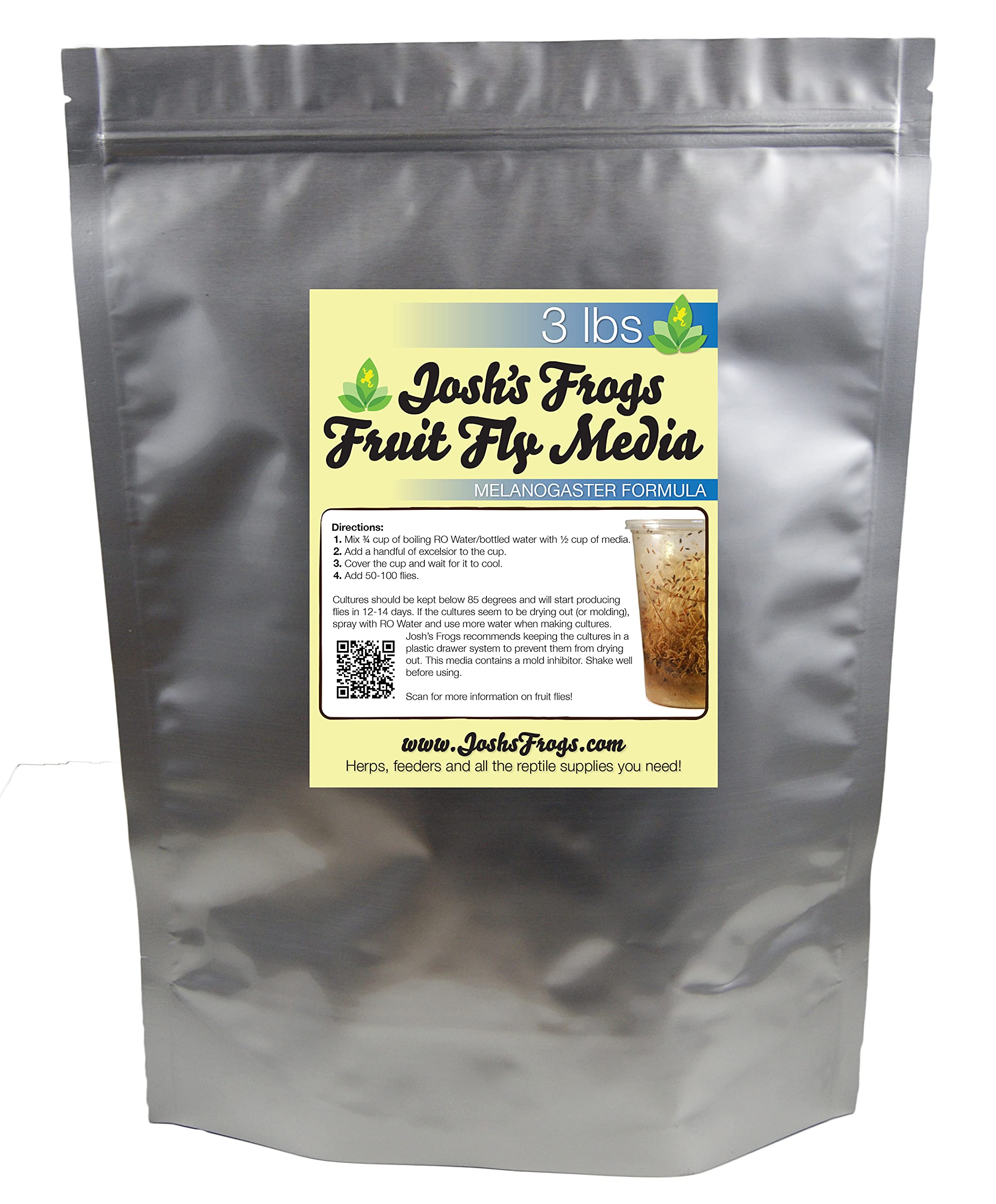 Josh's Frogs Premium Melanogaster Fruit Fly Food Media - 3 lbs (2.7 Quarts) for 20 Fruit Fly Cultures | Ideal for Reptile & Amphibian Feeders, Pet Frogs & Small Insectivores
