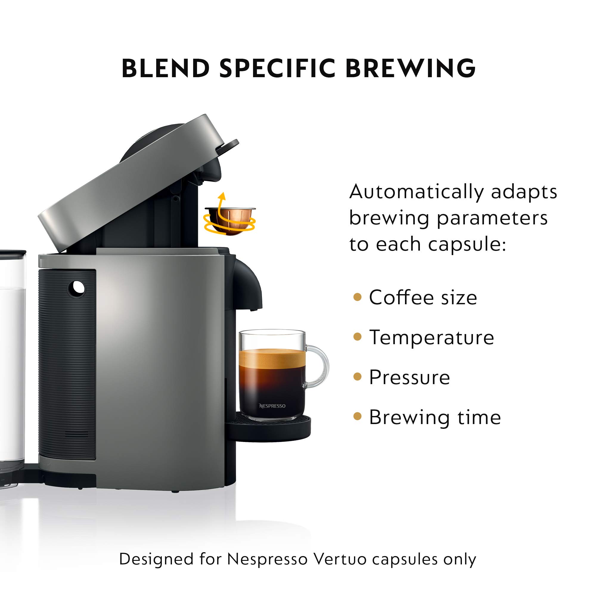 De'Longhi Nespresso VertuoPlus ENV150GYAE Coffee & Espresso Machine Bundle with Aeroccino Milk Frother, Graphite Metal - Includes VertuoLine Variety Pack Coffees for Home & Office Brewing