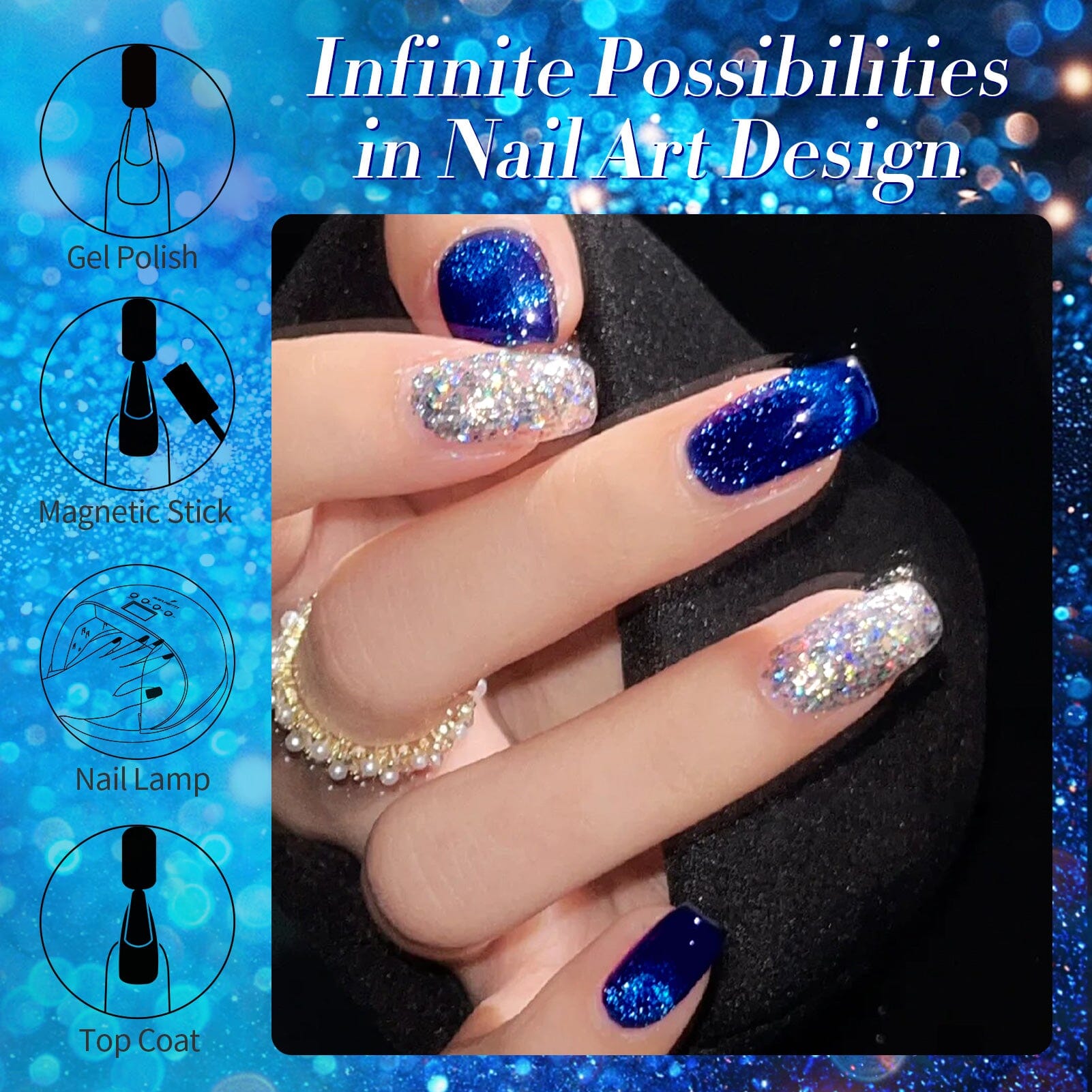 Blue Cat Magnetic Gel Polish - MY47 Blue Ore 15ml Nail Art Kit for Salon & Home Manicure - Long Lasting UV/LED Gel Nail Polish with Magnetic Effect