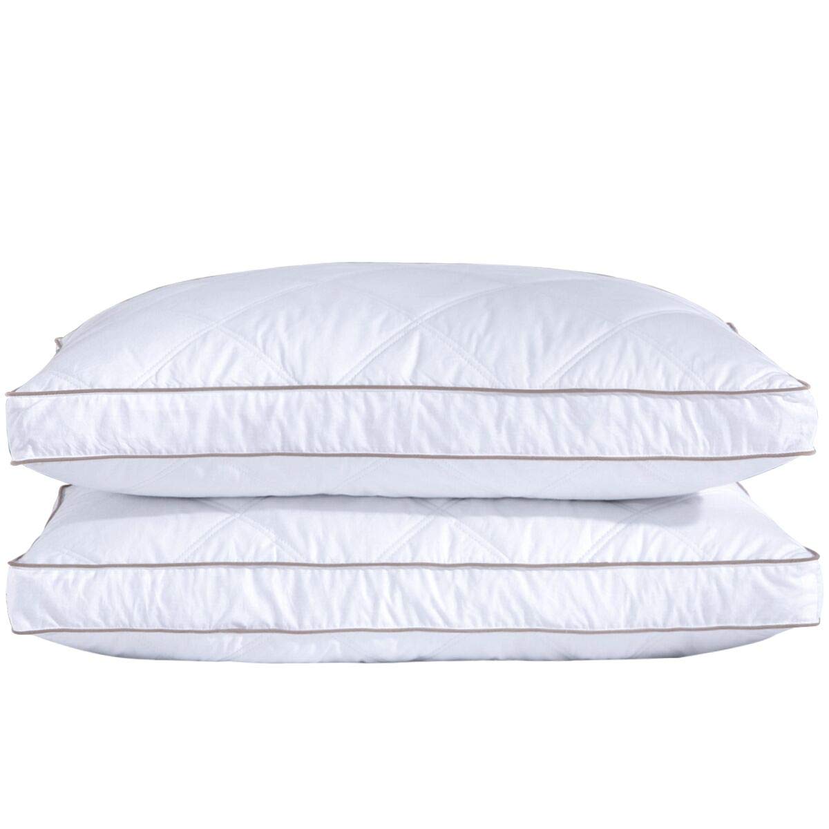 Premium Goose Feather & Down Pillow Set of 2 - King Size Gusseted Hotel Collection Bed Pillows for Side Sleepers, Back Pain Relief & Luxury Comfort - Perfect for Home, Hotel & Guest Room Use