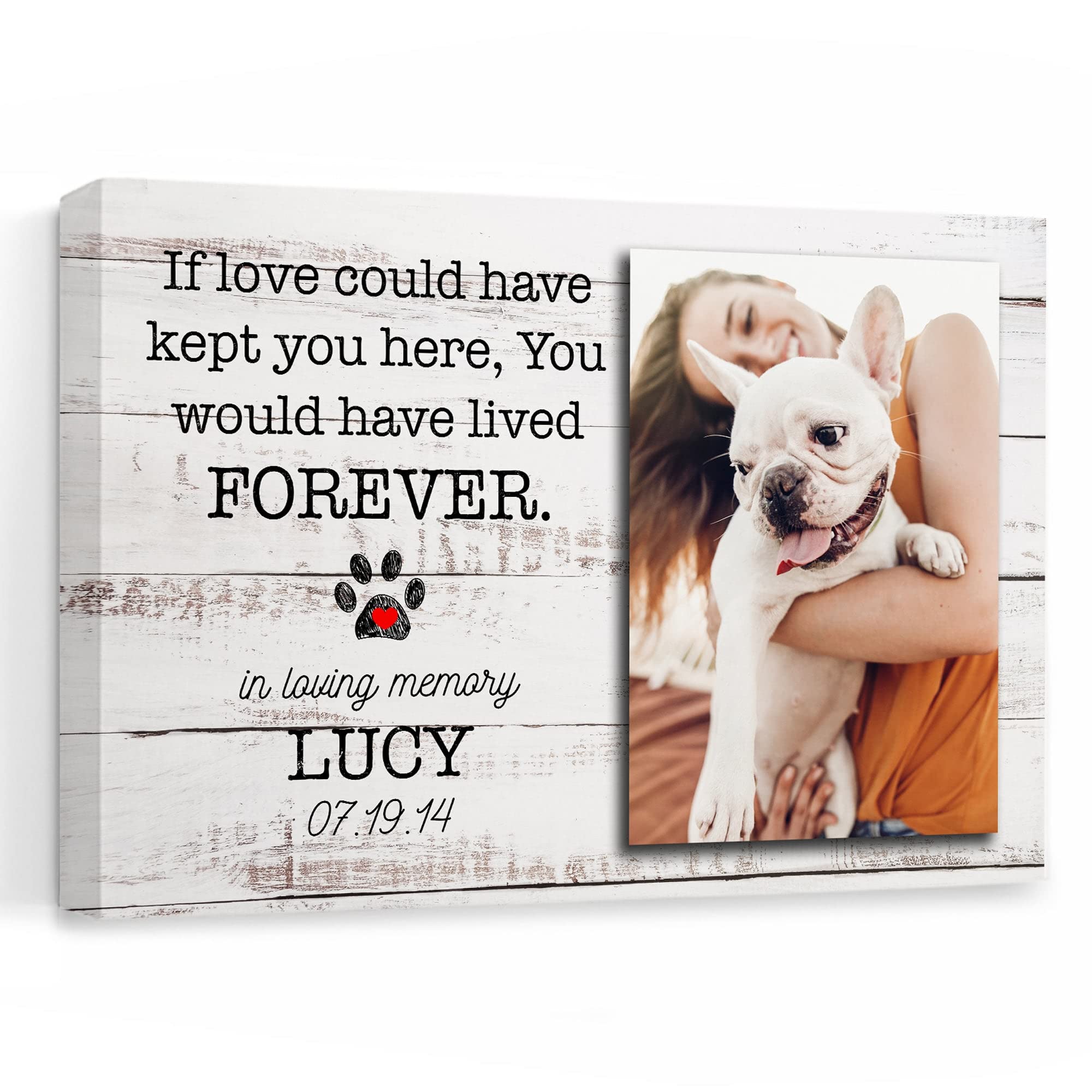 Personalized Photo Name Pet Memorial Canvas - Custom Pet Loss Gift for Cats & Dogs - Sympathy & Bereavement Wall Art Decor (48