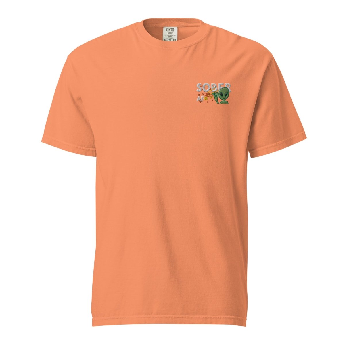 Galactic Sobriety Alien Embroidered Garment Dyed Heavyweight T-Shirt | Vintage Sci-Fi Graphic Tee | Perfect for Cosplay, Comic Con & Streetwear Fashion