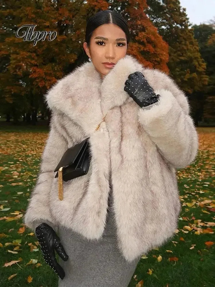 Luxury Faux Fur Women's Winter Jacket - Long Sleeve Shaggy Overcoat with Thick Warm Fox Fur, Stylish Street Outerwear for Women | Perfect for Cold Weather, Parties, and Fashion Events