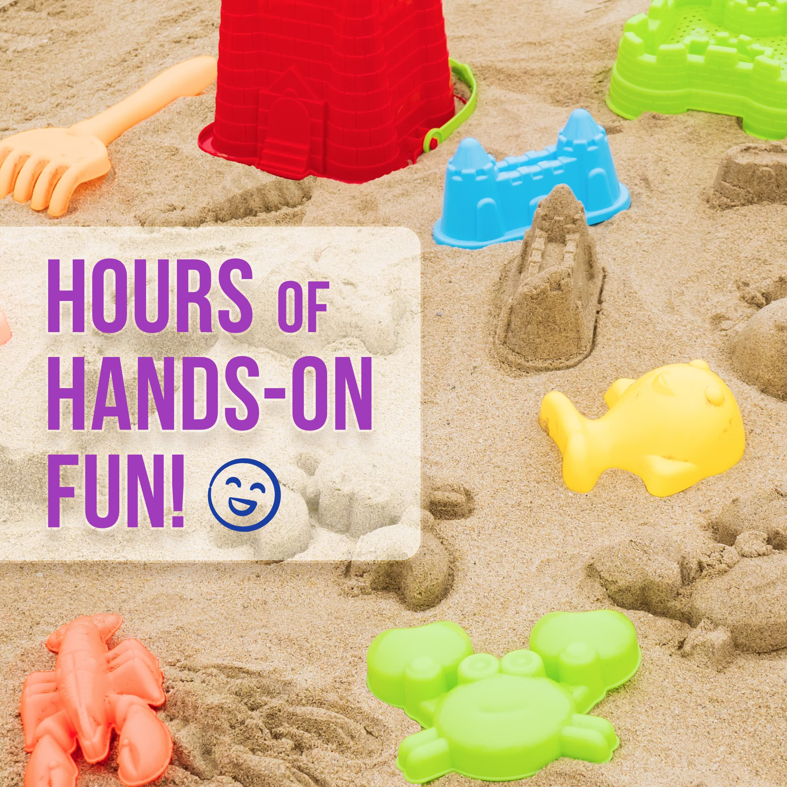 Click N' Play 13-Piece Beach Toys Set for Kids Ages 3-10 - Sand Bucket, Watering Can, Rake, Shovel & 9 Sand Molds with Mesh Storage Bag - Perfect for Beach, Sandbox, Backyard & Outdoor Play - Durable Summer Toys for Toddlers & Children