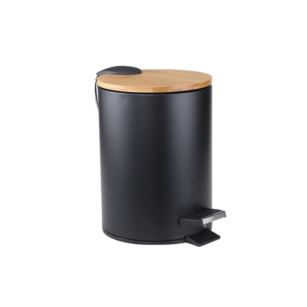 EYHLKM 3L/5L Wooden Flip Top Trash Can - Eco-Friendly Waste Bin for Bathroom, Kitchen, Office - Black Garbage Container with Lid (5 Liter Capacity) | Perfect for Home, Office & Commercial Spaces