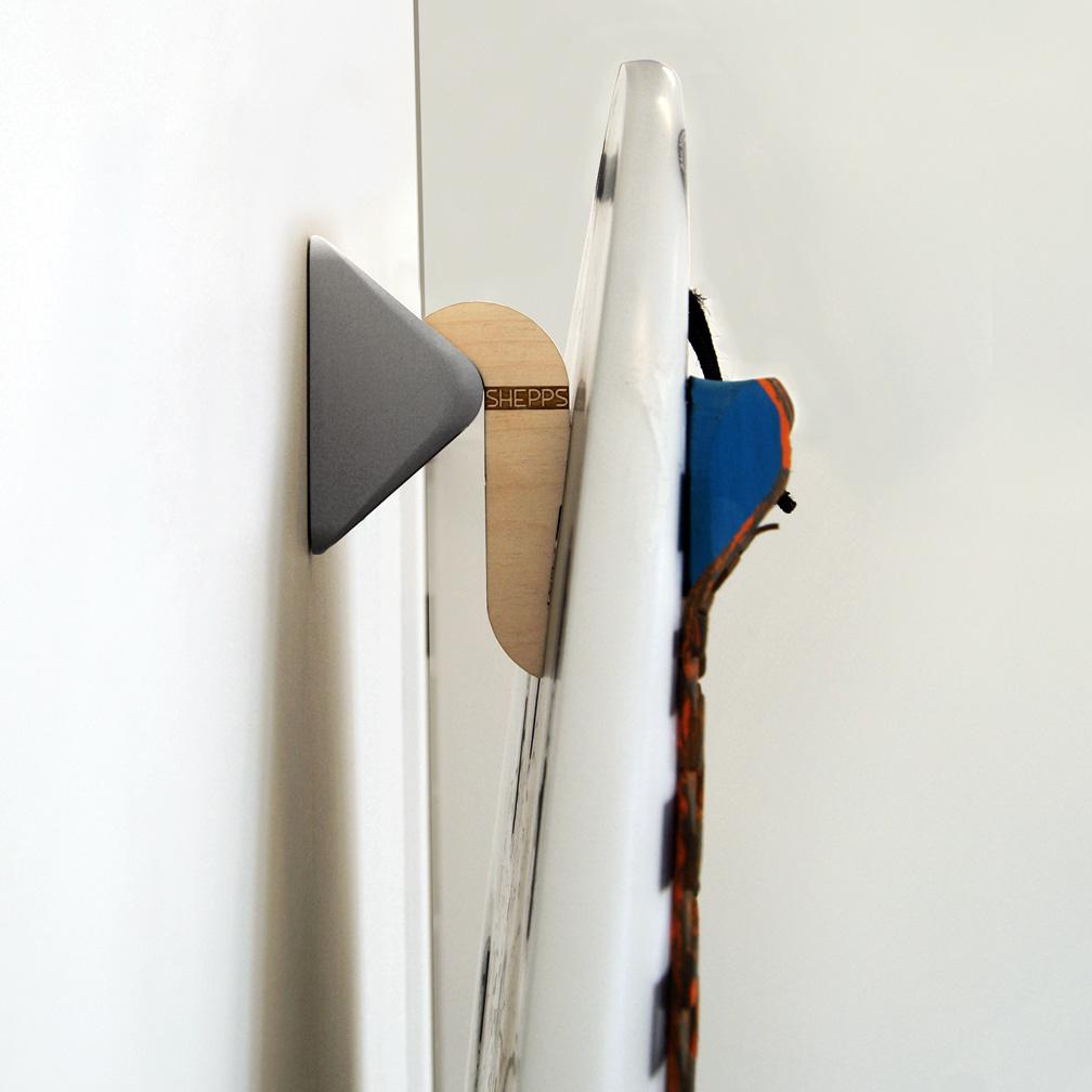 Shepps/Gnarwall Surfboard Wall Mount Hooks - Single Fin Surfboard Rack for Secure Storage - Perfect for Garage, Bedroom, or Beach House Organization