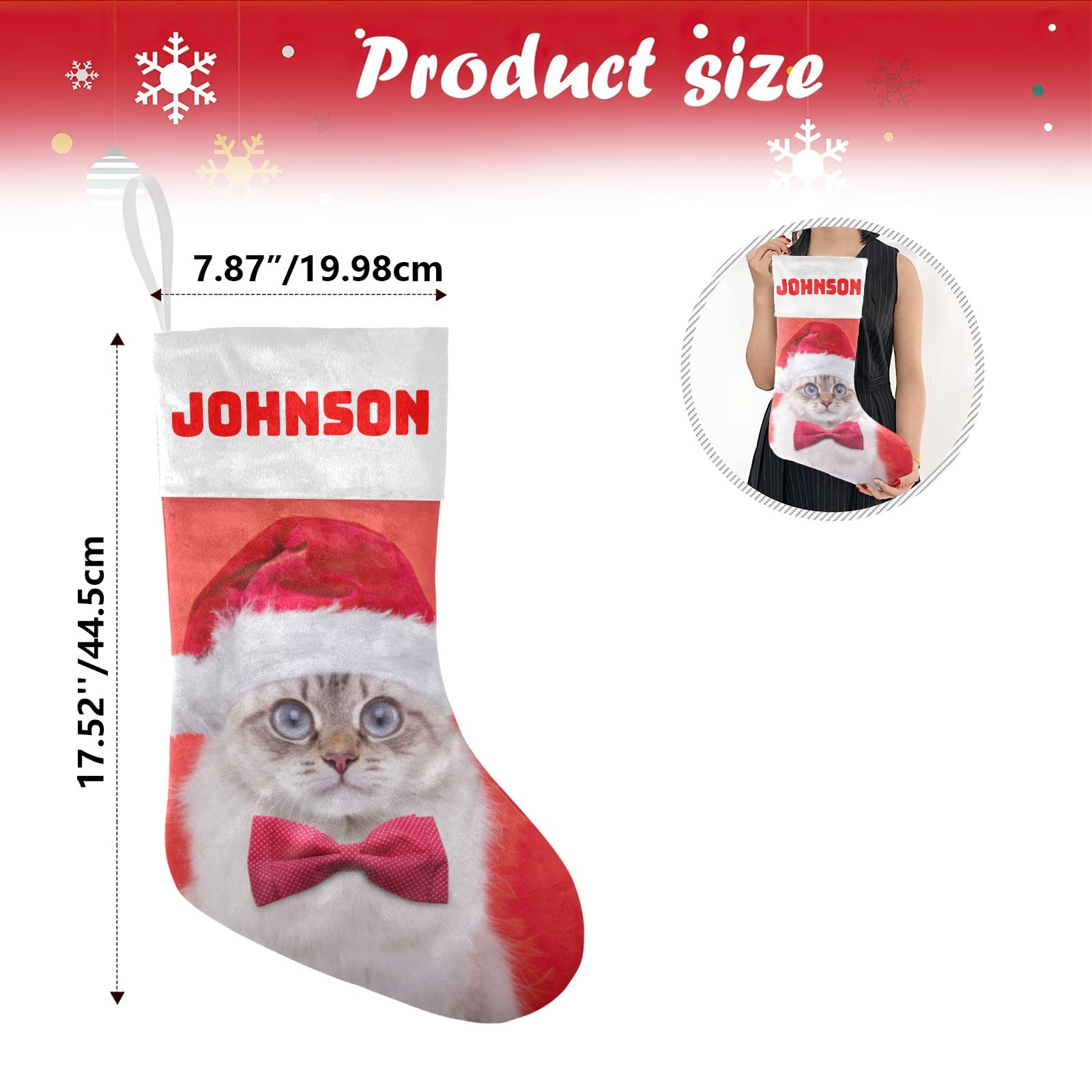 Personalized Christmas Stockings for Cats & Dogs - Custom Name Embroidered Xmas Pet Stocking Gift 17.5x8 Inch - Perfect for Fireplace Decor, Pet Lover Presents & Holiday Home Decor