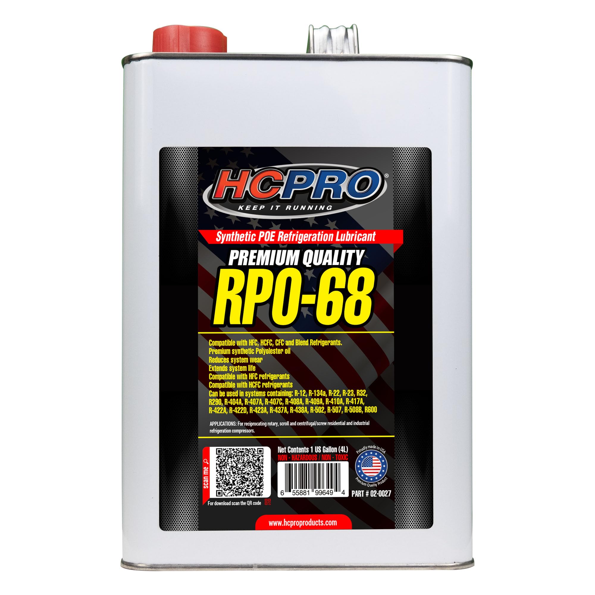 HCPRO RPO-68 Polyolester Refrigeration Lubricant Oil - 1 Gallon (4 Liters/128 Oz) for AC Units, Refrigerators & HVAC Systems - High Efficiency Cooling Solution