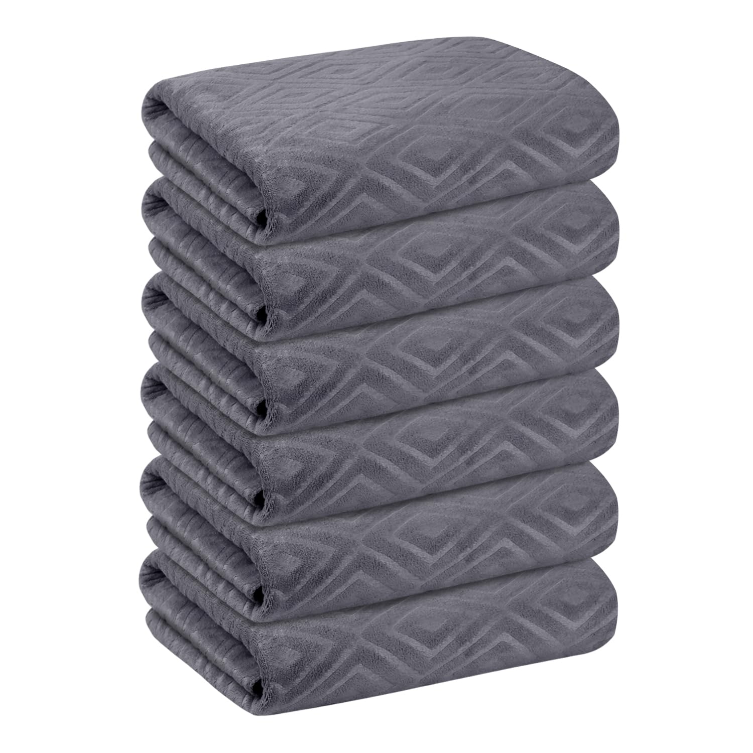 JML 6-Pack Microfiber Bath Towels Set (30x60 inches) - Ultra Absorbent, Quick Dry, Grey Diamond Embossed for Bathroom, Gym & Spa Use