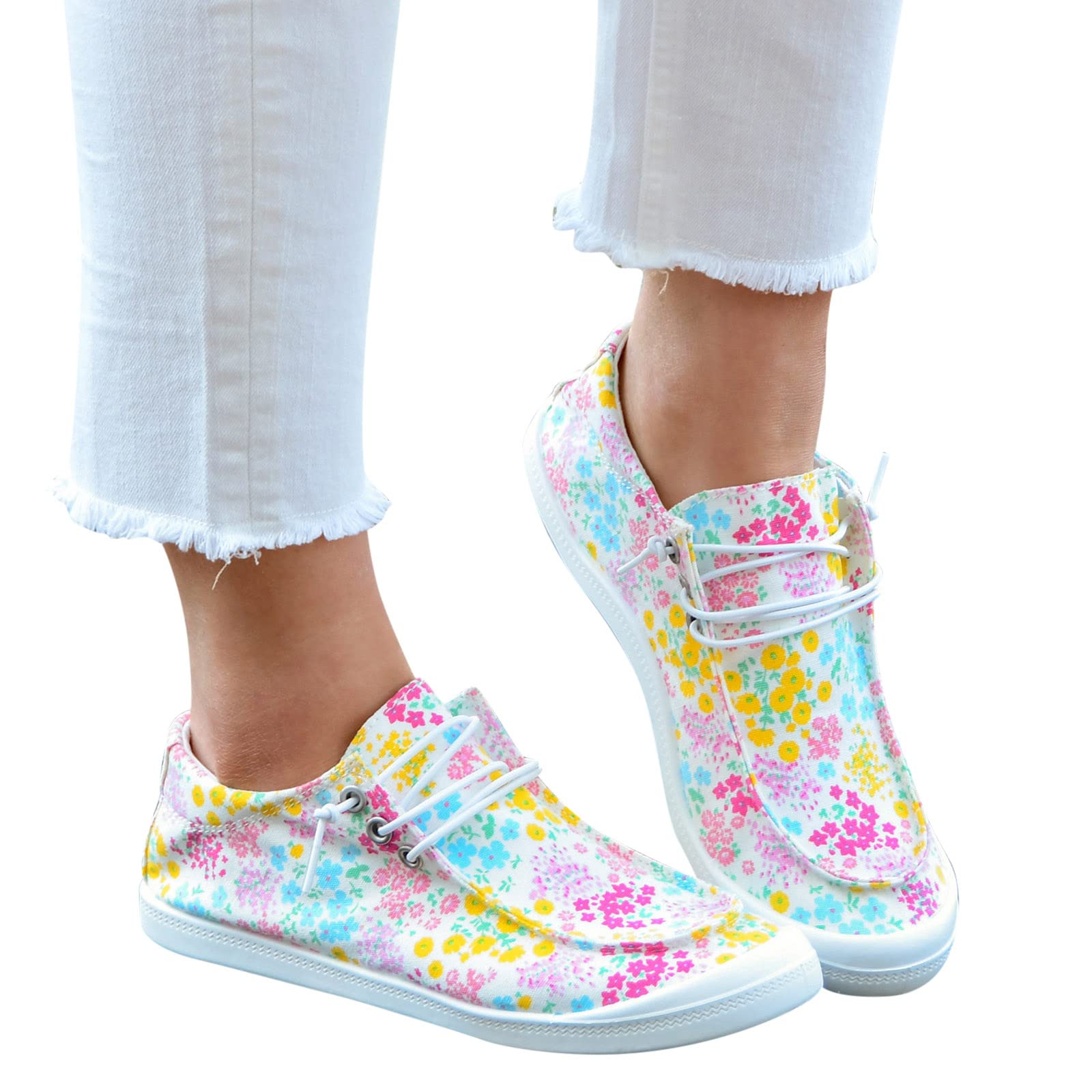 Aniywn Women's Casual Flat Canvas Sneakers - Low Cut Lace Up Slip On Comfortable Loafers for Walking | Cute & Stylish Everyday Shoes for Work, Travel and Outfits