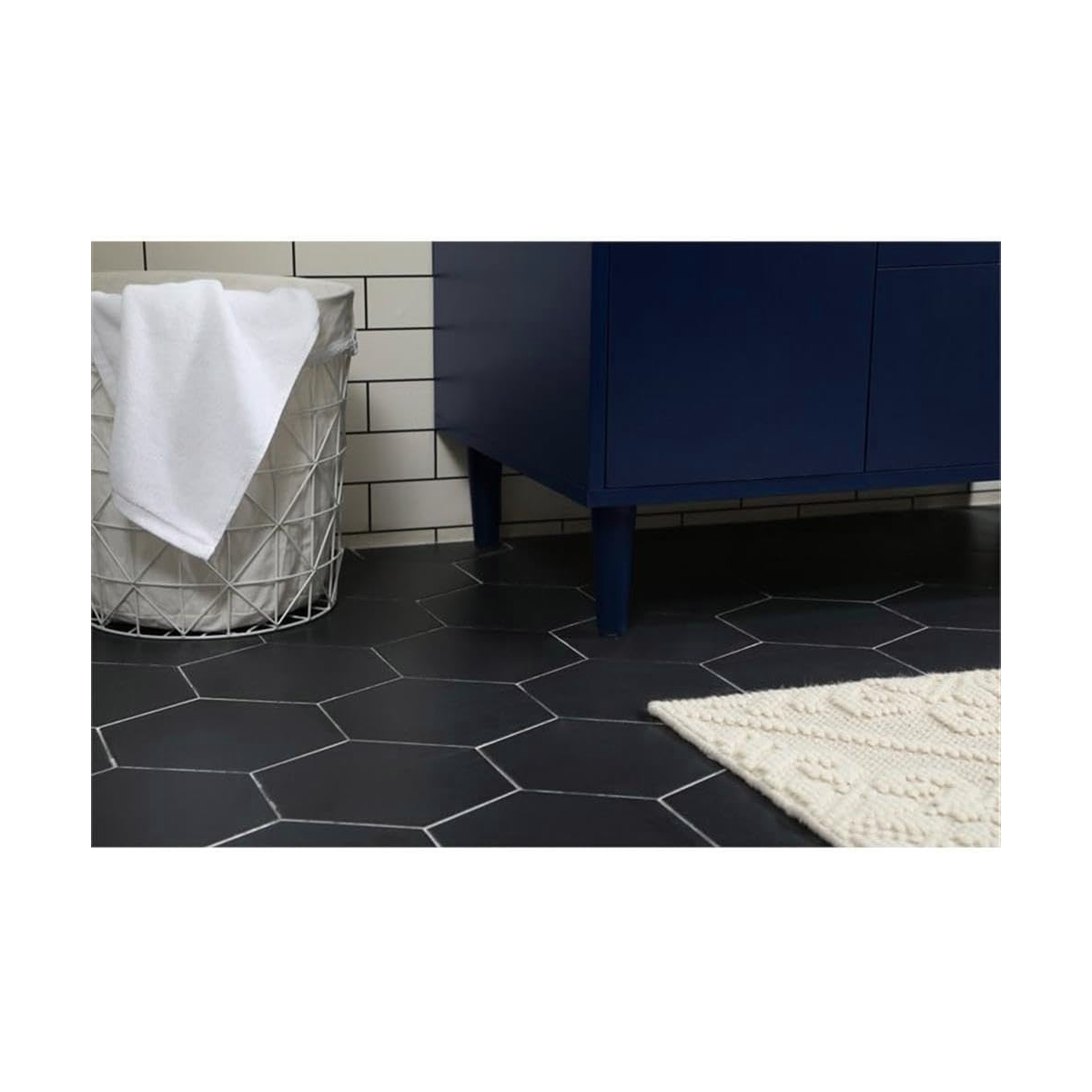 VF47036MBL 36 x 22 Inch White Floor Mount Vanity Top with Faucet Hole & Blue 3-Drawer Vanity Base - Perfect for Bathroom Remodeling and Small Space Solutions