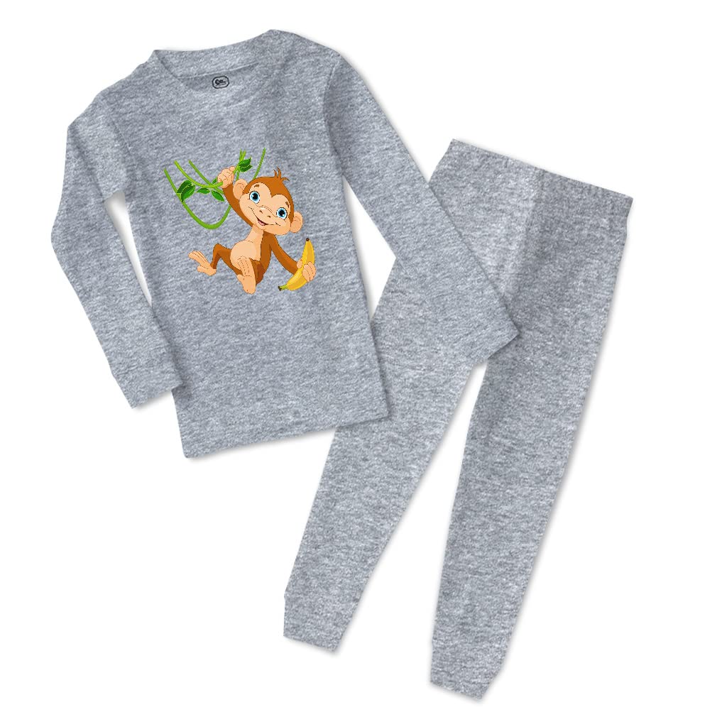 Custom Cotton Toddler Pajama Set for Boys & Girls - Monkey with Banana on Tree Animal Print Baby Sleepwear, Snug Fit Oxford Gray (6 Months) - Perfect for Cozy Bedtime & Playtime