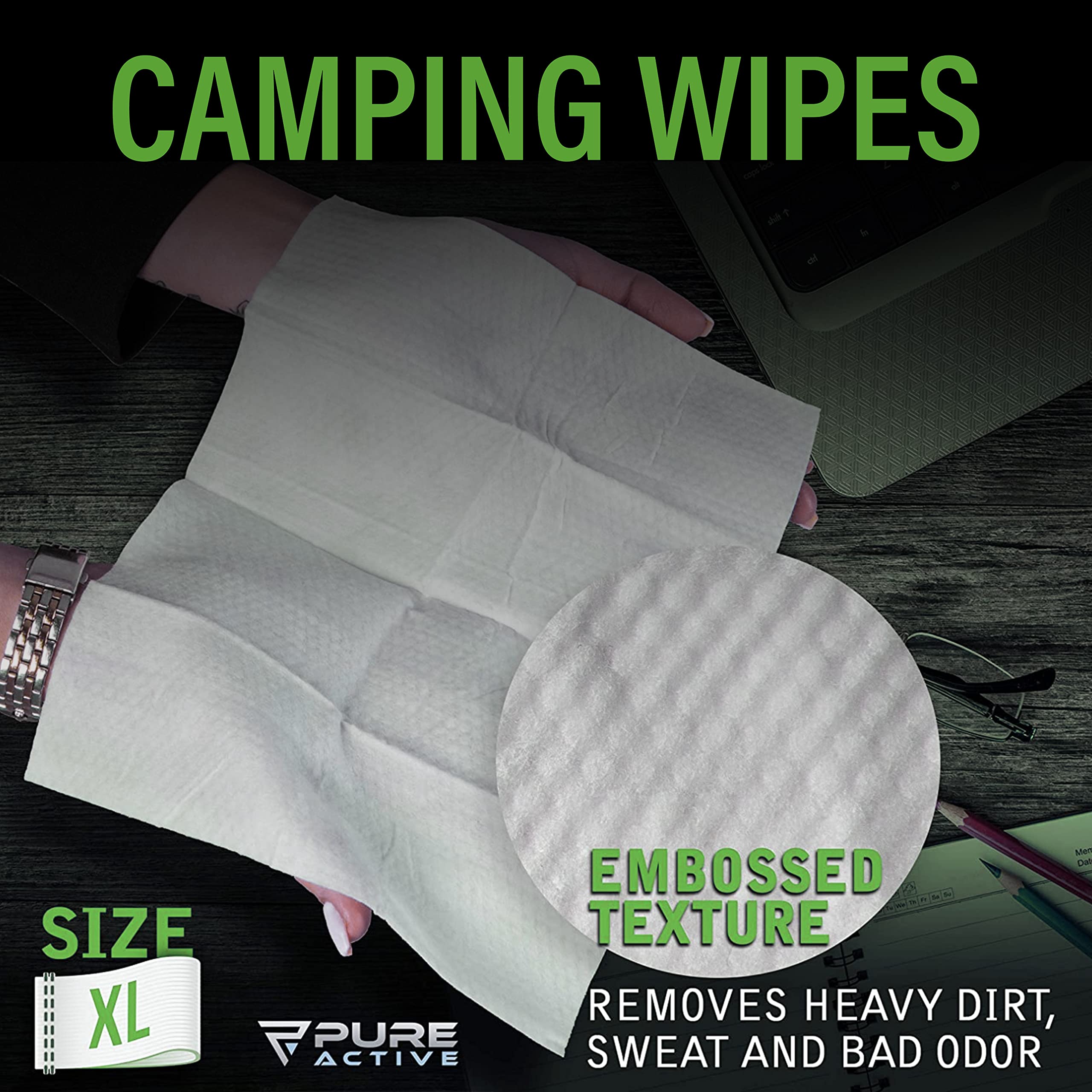 **50 Pack XXL Biodegradable Body Wipes for Camping & Travel - 12