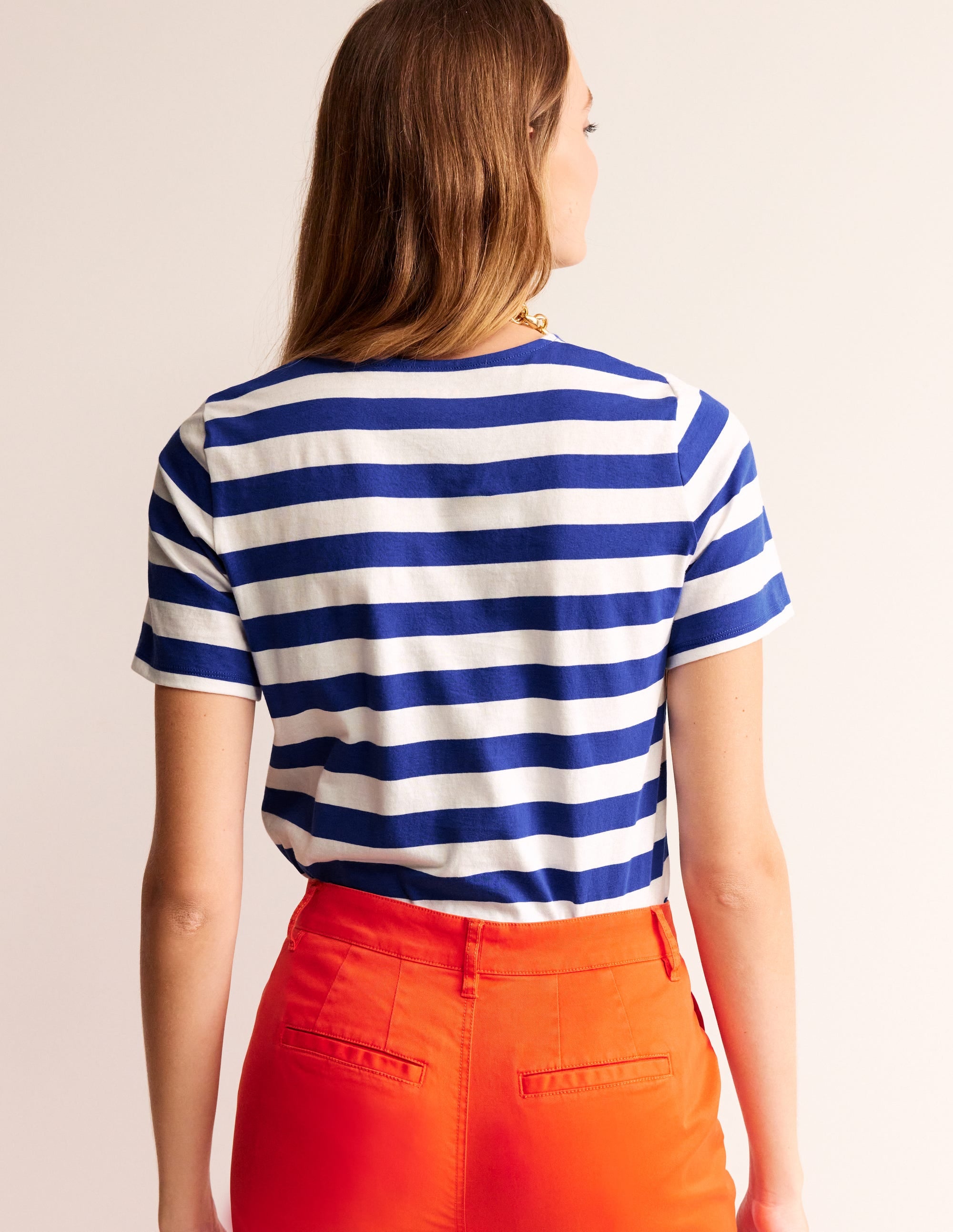Bea Short Sleeve Breton Stripe T-Shirt - Blue & Ivory Casual Top for Women | Perfect for Everyday Wear, Weekend Outings & Summer Vacation