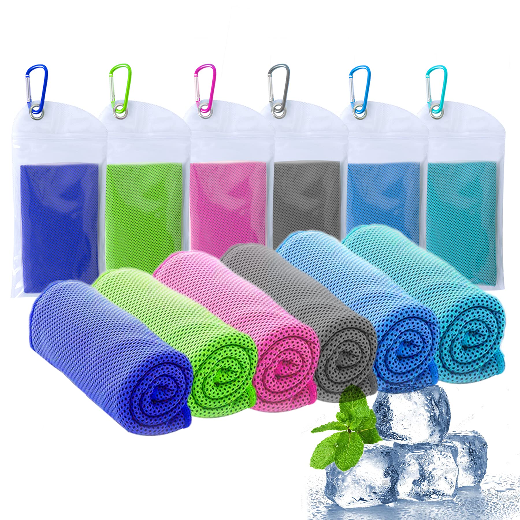 Amgico 6-Pack Cooling Towels - Instant Chilly Towel for Neck & Face, Breathable Soft Sweat Towels for Sports, Gym, Yoga, Golf | Perfect for Beach, Camping, Travel & Hot Weather Relief