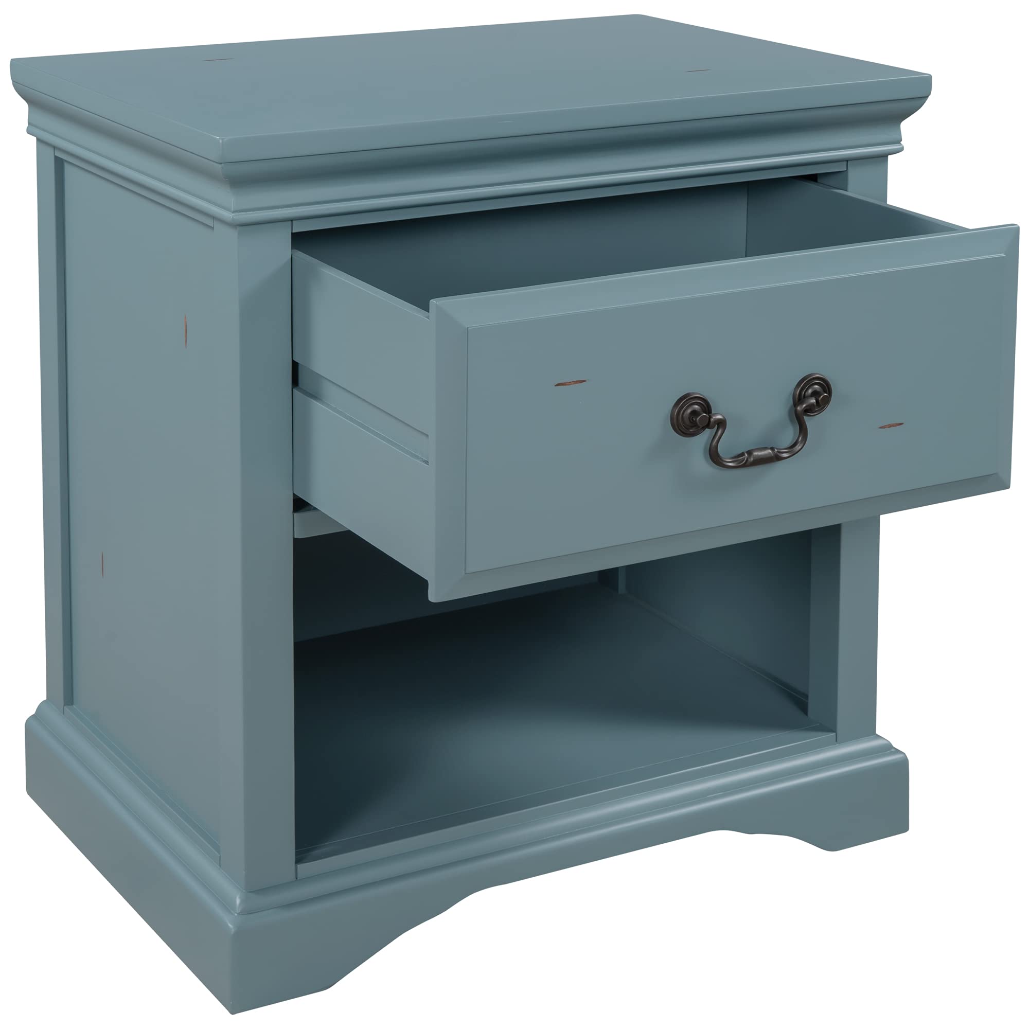 Solid Wood End Table Nightstand with Drawer & Shelf - Rustic Retro Storage Side Table for Living Room & Bedroom - Traditional Design Bedside Table for Small Spaces (Blue) - Perfect for Reading Nook, Guest Room & Apartment Decor