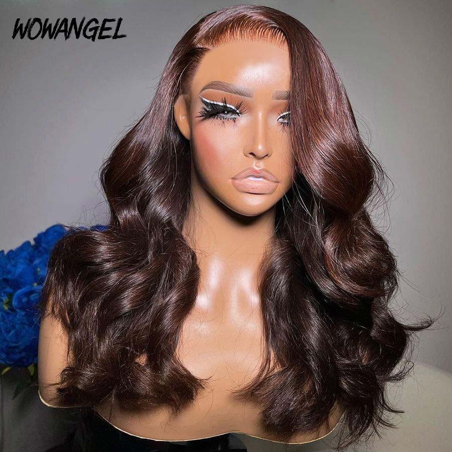 WOWANGEL 9x6 Glueless HD Lace Wig - Dark Reddish Brown Body Wave Human Hair Wig for Women | Perfect for Daily Wear, Cosplay & Special Occasions