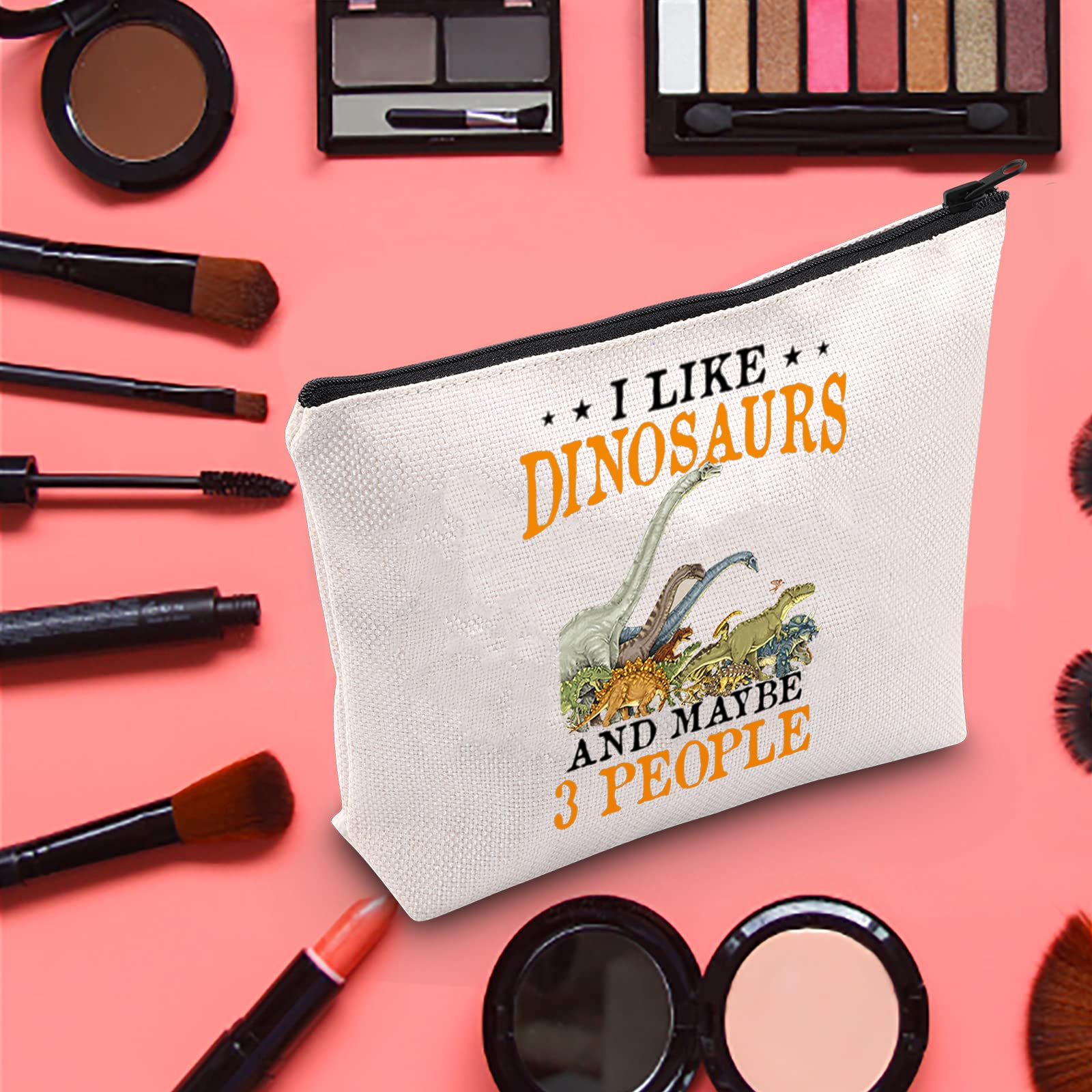 LEVLO Funny Dinosaur Cosmetic Makeup Bag - Shark Lover Gift for Women & Girls | Waterproof Zipper Pouch for Travel, School & Daily Use | Cute Dinosaur Makeup Organizer (I Like Dinosaurs Design)