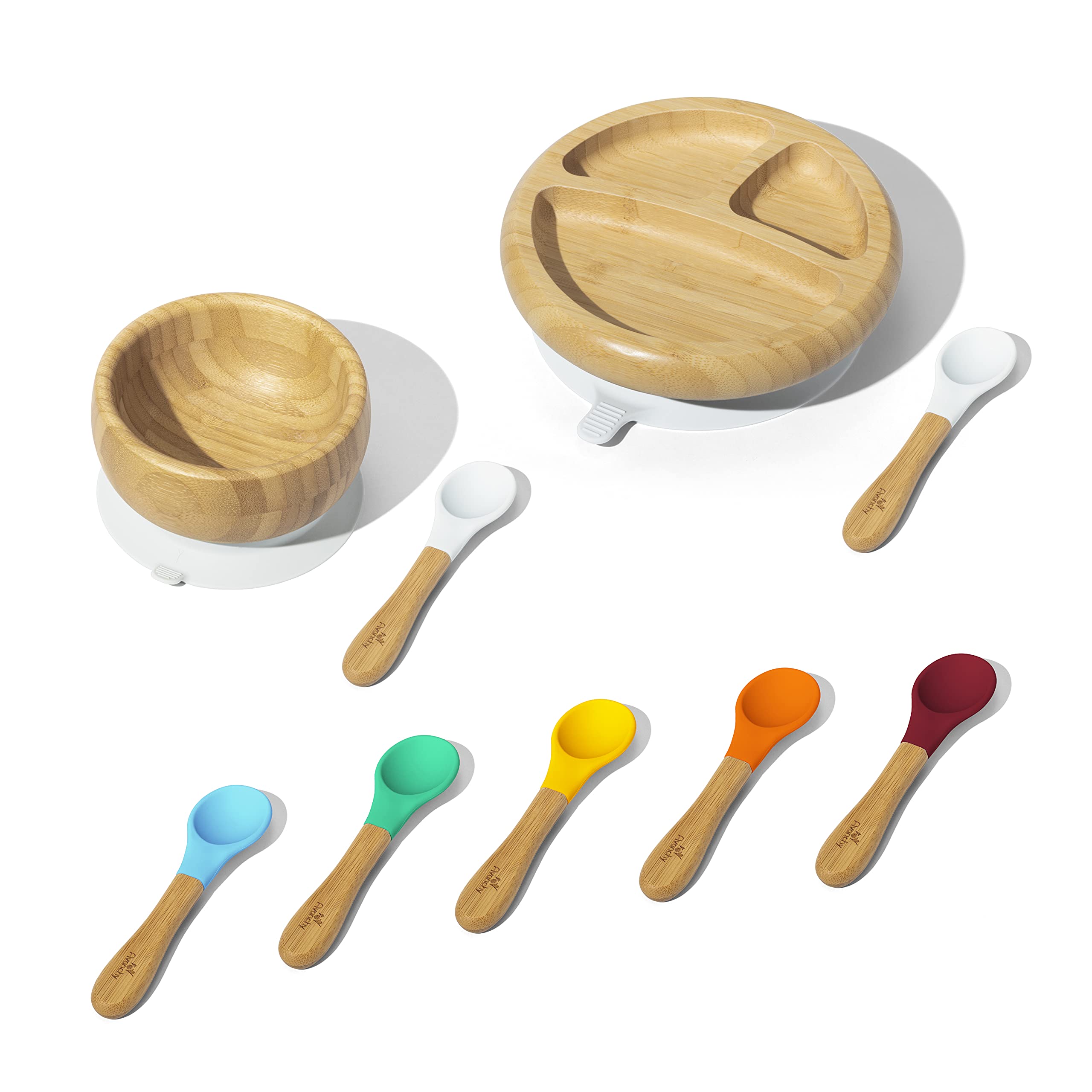 Avanchy BPA-Free Baby Divided Bamboo Plate Set with Bowl & Spoons - Eco-Friendly Toddler Utensils for Mealtime - Perfect Gift for 6-24 Months Old - Ideal for Home, Daycare & Travel Use