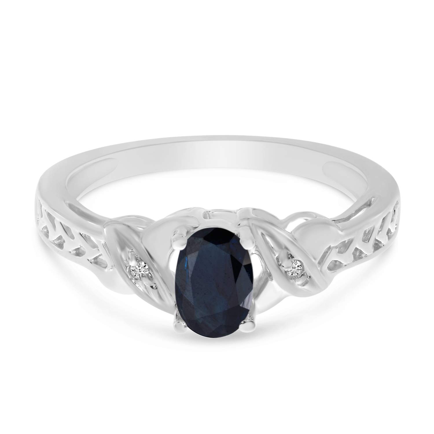 10K White Gold Oval Sapphire and Diamond Ring for Women | Elegant Engagement, Wedding, Anniversary Gift | Perfect for Proposals, Bridal Jewelry, and Special Occasions