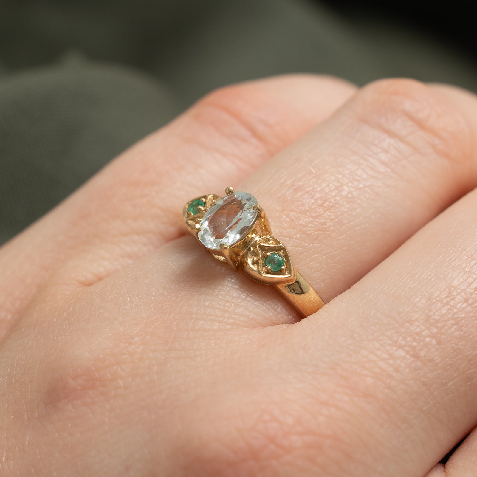 Aquamarine and Emerald Ring - 0.65ct Gemstone with 0.05ctw Diamond Accents - Size 7.25 - Elegant Birthstone Jewelry for Women - Perfect for Engagement, Anniversary & Special Occasions