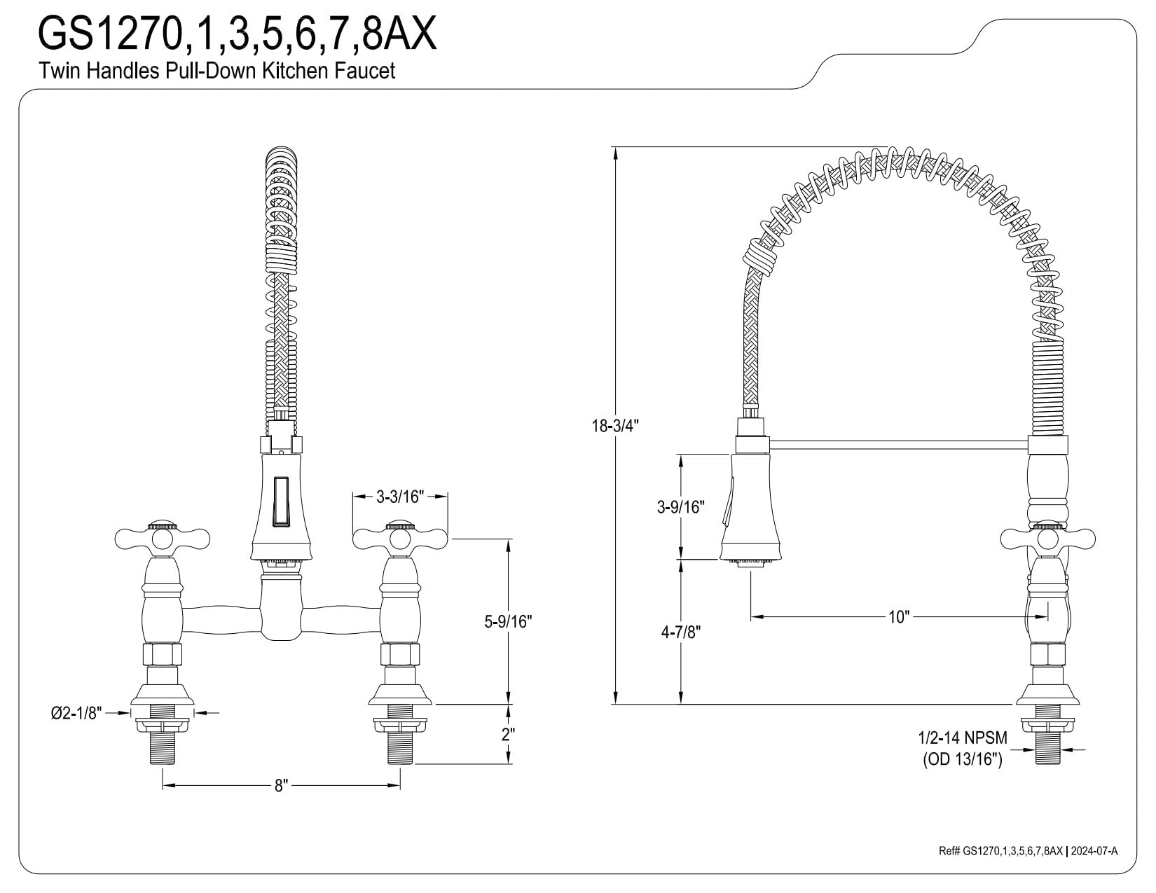 Kingston Brass GS1277AX Heritage Two-Handle Deck-Mount Pull-Down Sprayer Kitchen Faucet - Polished Chrome, 11.19 x 10 x 18.75 Inches - Perfect for Modern Farmhouse & Traditional Kitchen Sinks