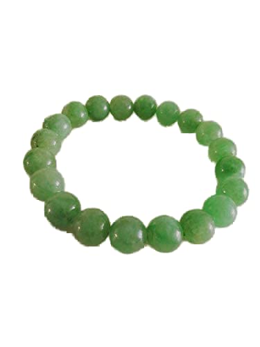 Stretchable 9mm Green Jade Bracelet - Round, Smooth 7