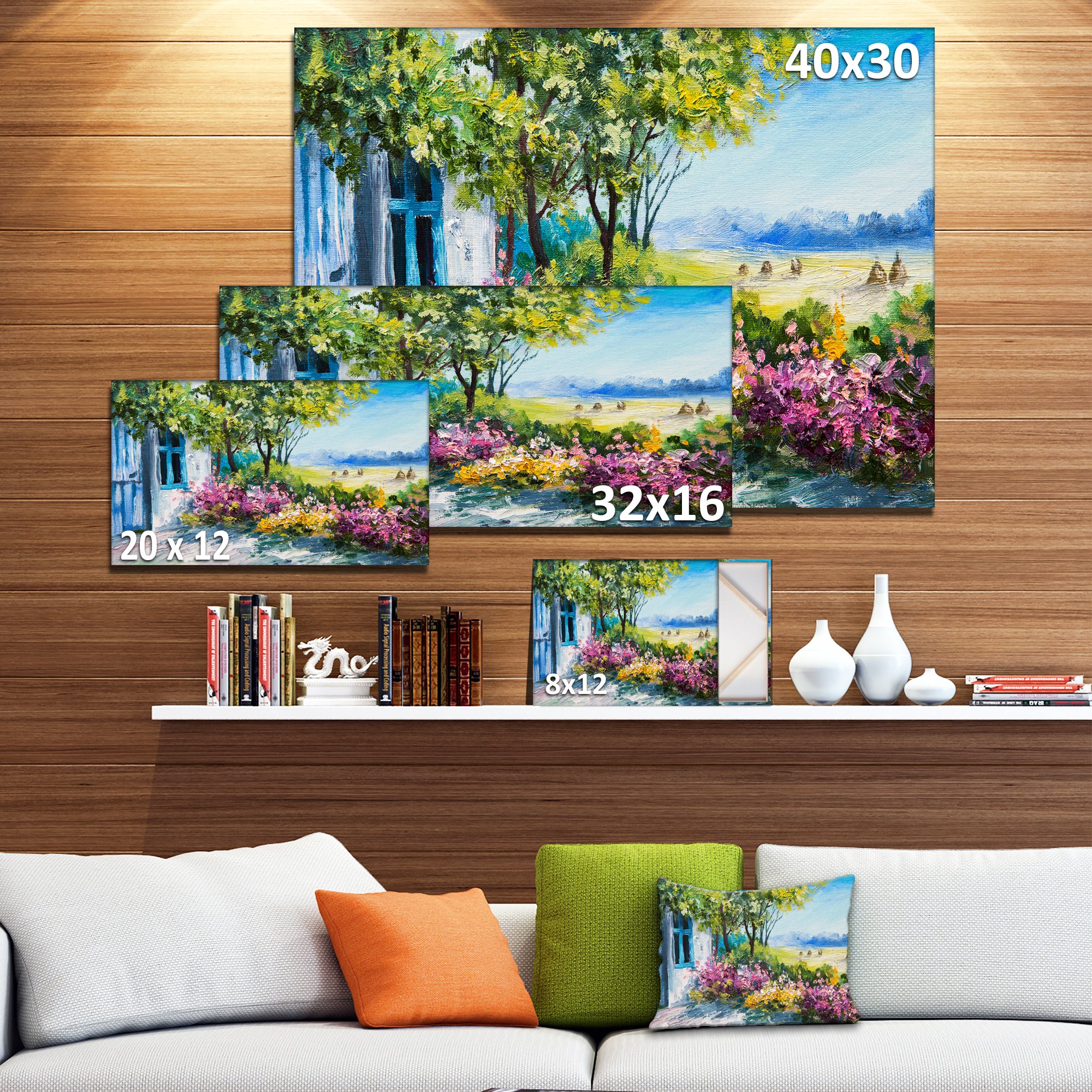House Landscape Art Print Canvas - Beautiful Garden Scenery Wall Decor for Living Room, Bedroom & Office