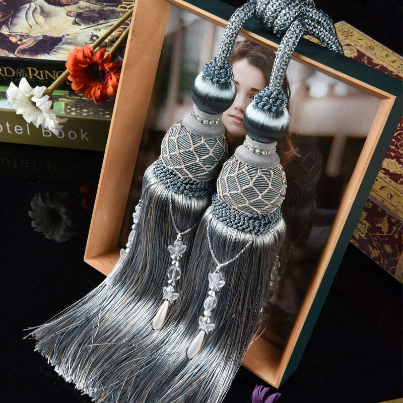Grace Decorative Tassel Tieback - Elegant Window Curtain Holdbacks for Living Room, Bedroom & Drapes - Gold & Beige Home Decor Accessories (Set of 2)
