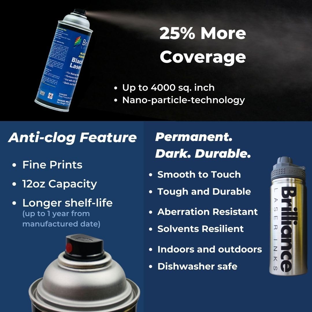 BLI101-12 Oz Aerosol Black Laser Ink for Metal Marking - 2 Pack - CO2 & Fiber Laser Compatible - Durable Permanent High Contrast Ink for YAG Lasers - Ideal for Industrial Metal Engraving & Product Labeling