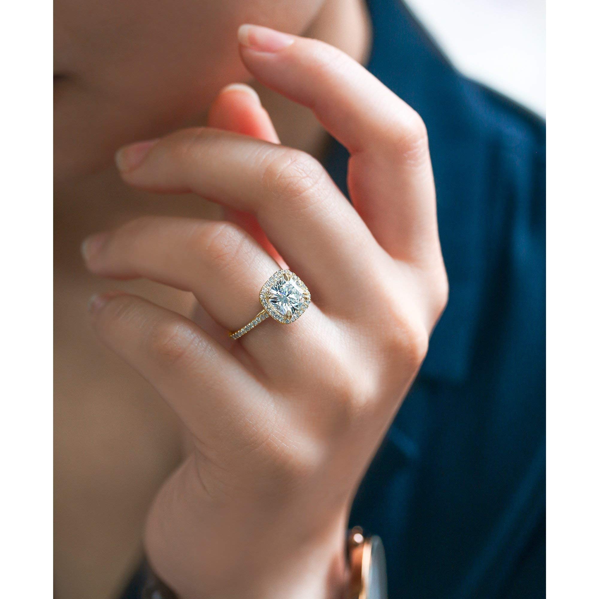 Kobelli 2 Carat Cushion Cut Moissanite & Lab Diamond Halo Engagement Ring - Perfect for Proposals, Weddings & Anniversary Gifts