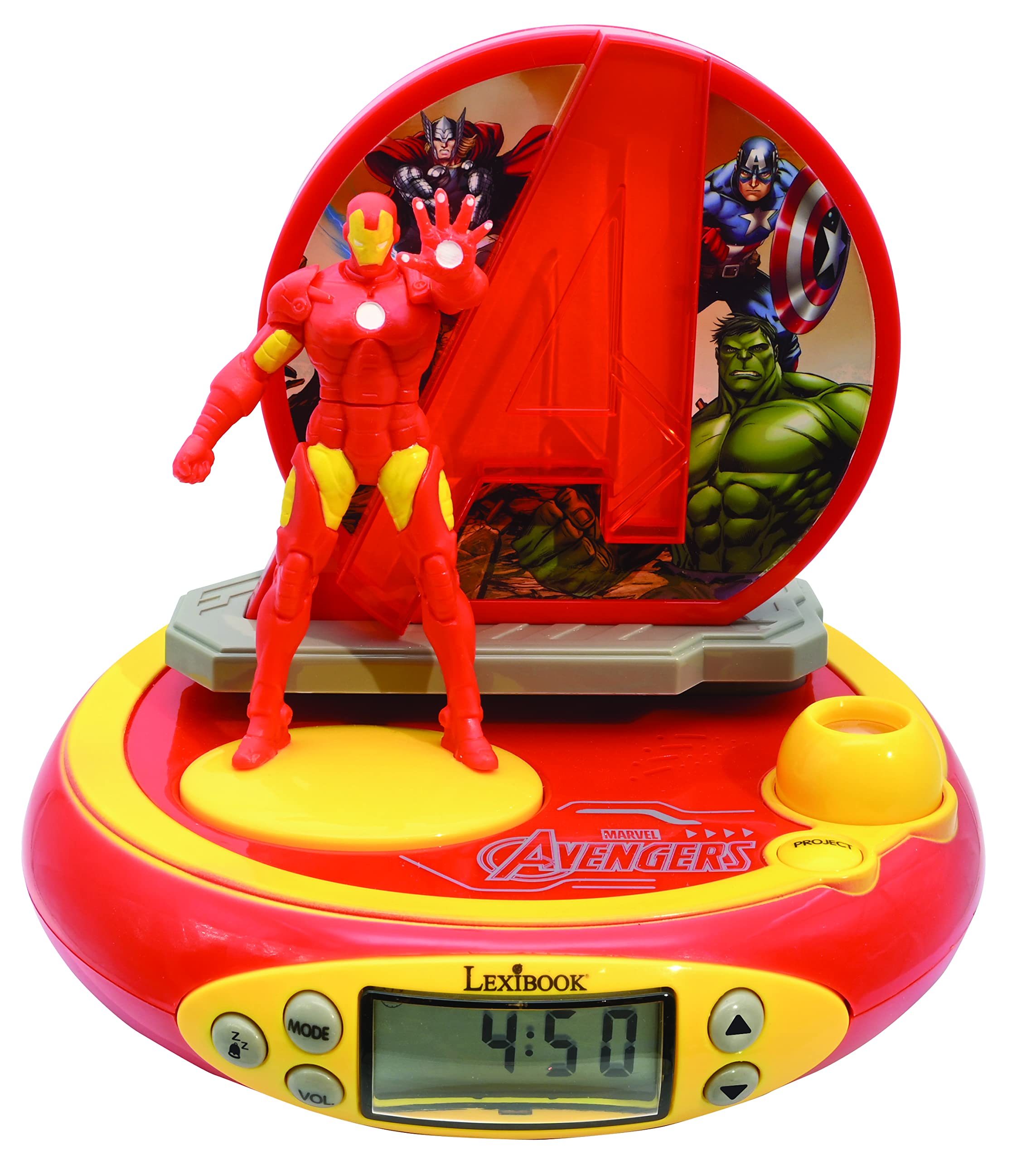Lexibook Iron Man RP510AV Alarm Clock Radio with Projector & Electronic Games - Perfect for Kids' Bedrooms, Home Decor, and Marvel Superhero Fans