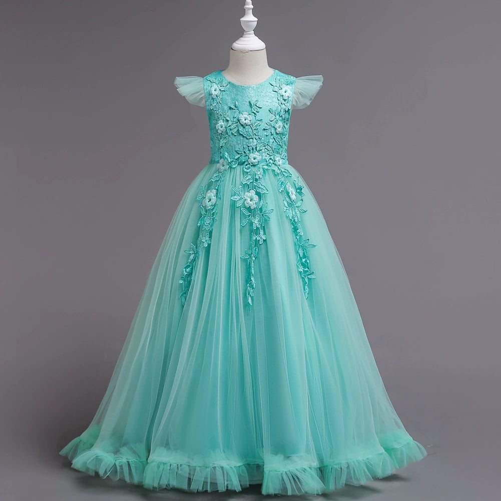 Elegant Mint Green A-Line Floor Length Lace Flower Girl Dress for Weddings & Special Occasions - Perfect for Bridal Parties, Pageants & Formal Events