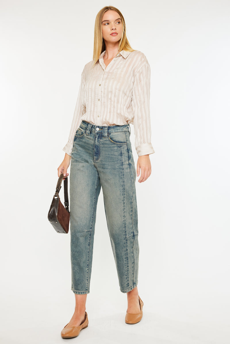 Cecilia High Rise Slim Barrel Jeans for Women - Stretchy Comfort Fit, Tummy Control, Flattering Bootcut - Perfect for Casual Wear, Office & Date Night
