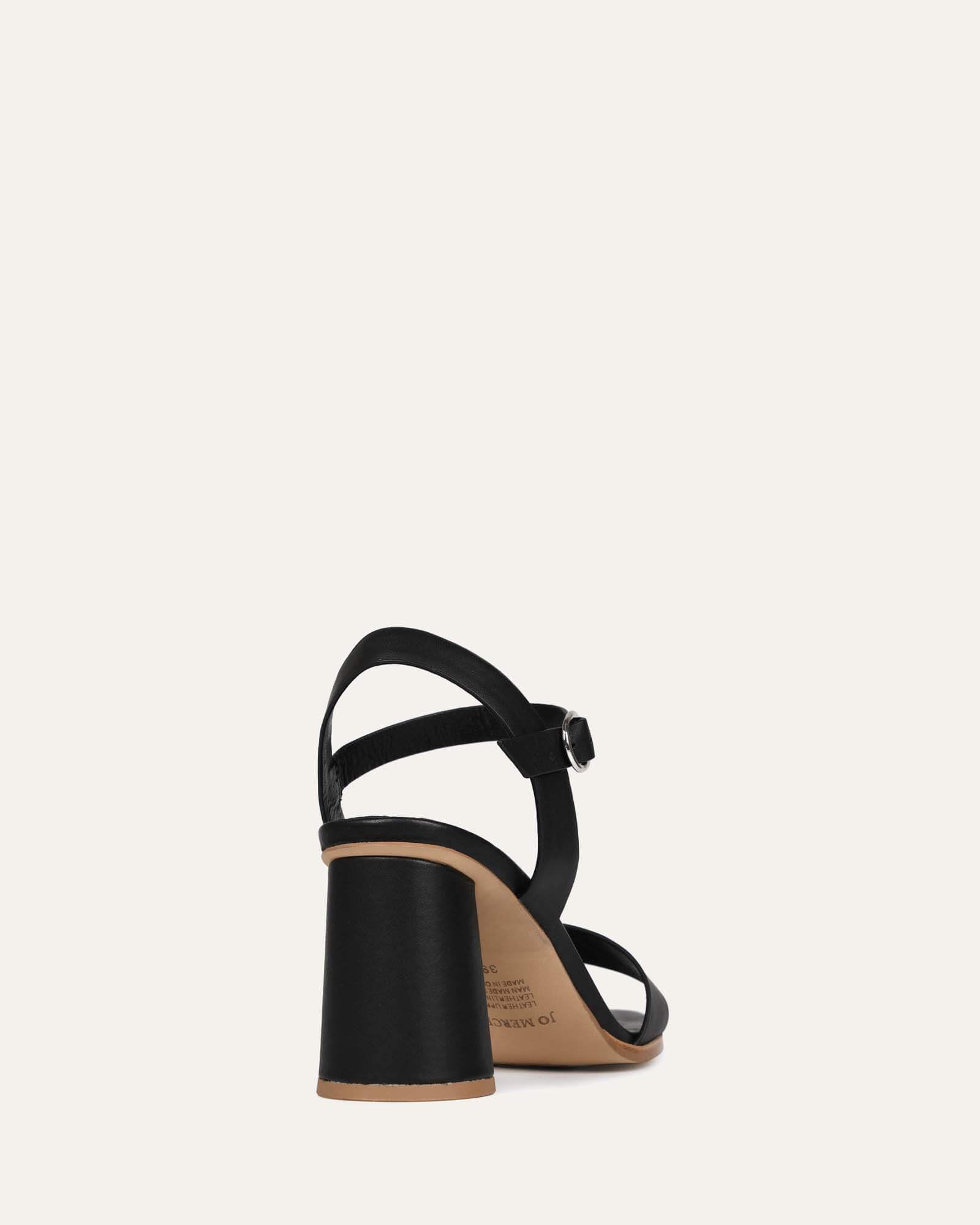 CALAIS Women's Black Leather High Heel Sandals - Comfortable Dressy Strappy Heels for Party, Wedding & Evening Wear