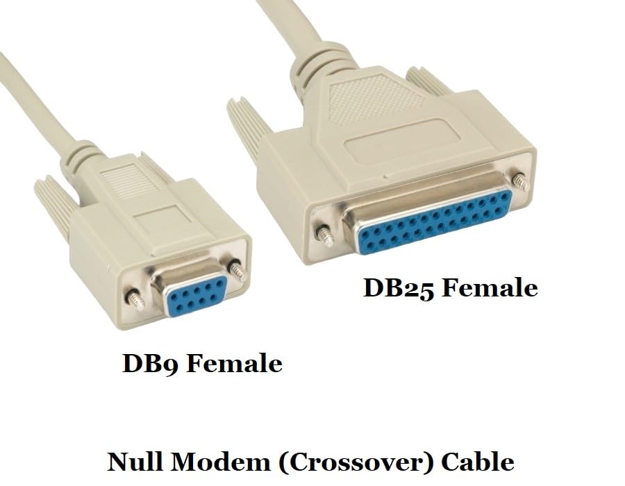Shielded Null Modem Cable DB9 to DB25 Female to Female 10ft - High Speed Serial Data Transfer for Industrial Equipment, POS Systems & Legacy Devices (20% Off)